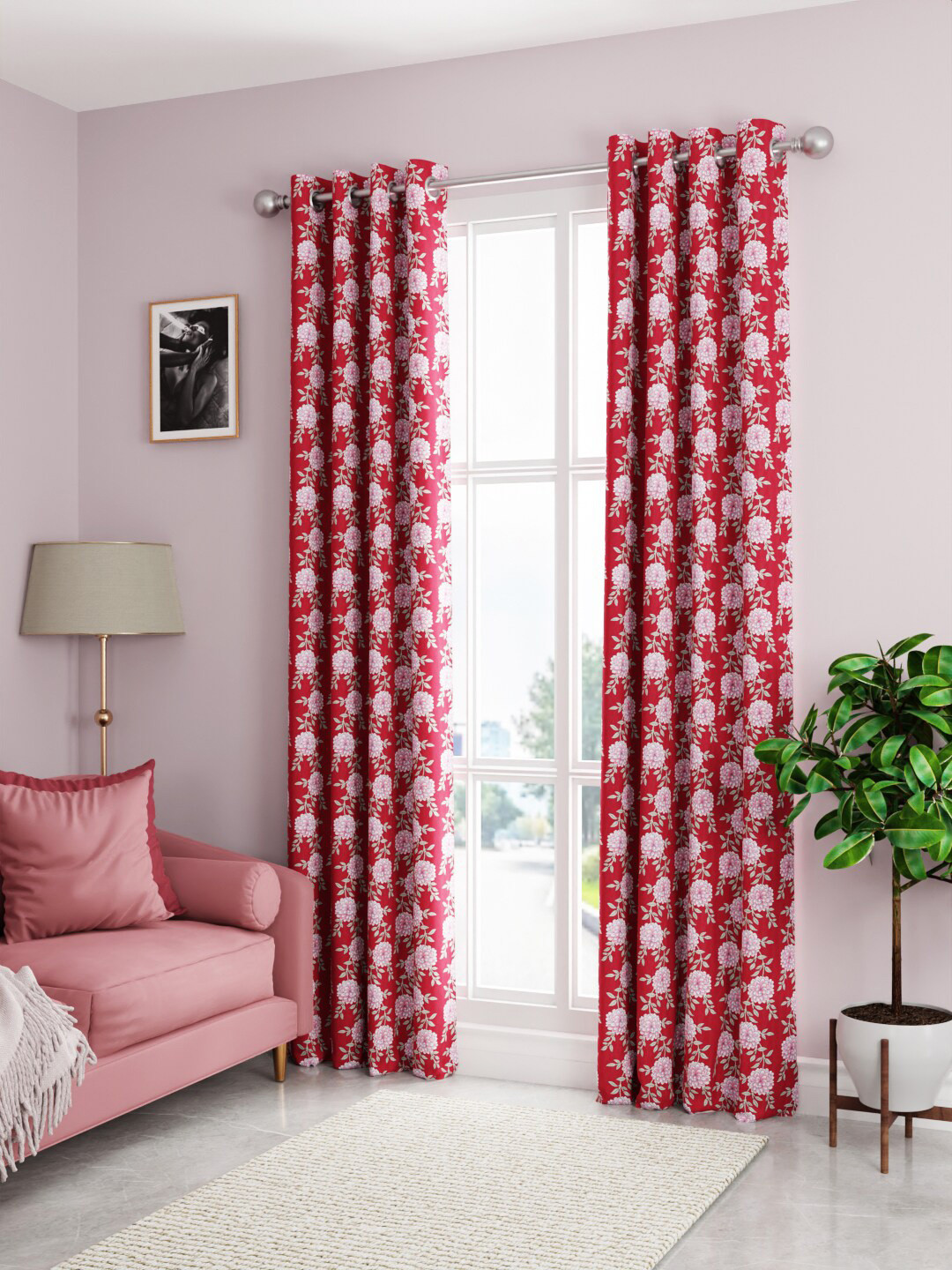 KOPA Santoro Red & Pink Set of 2 Floral Door Curtain