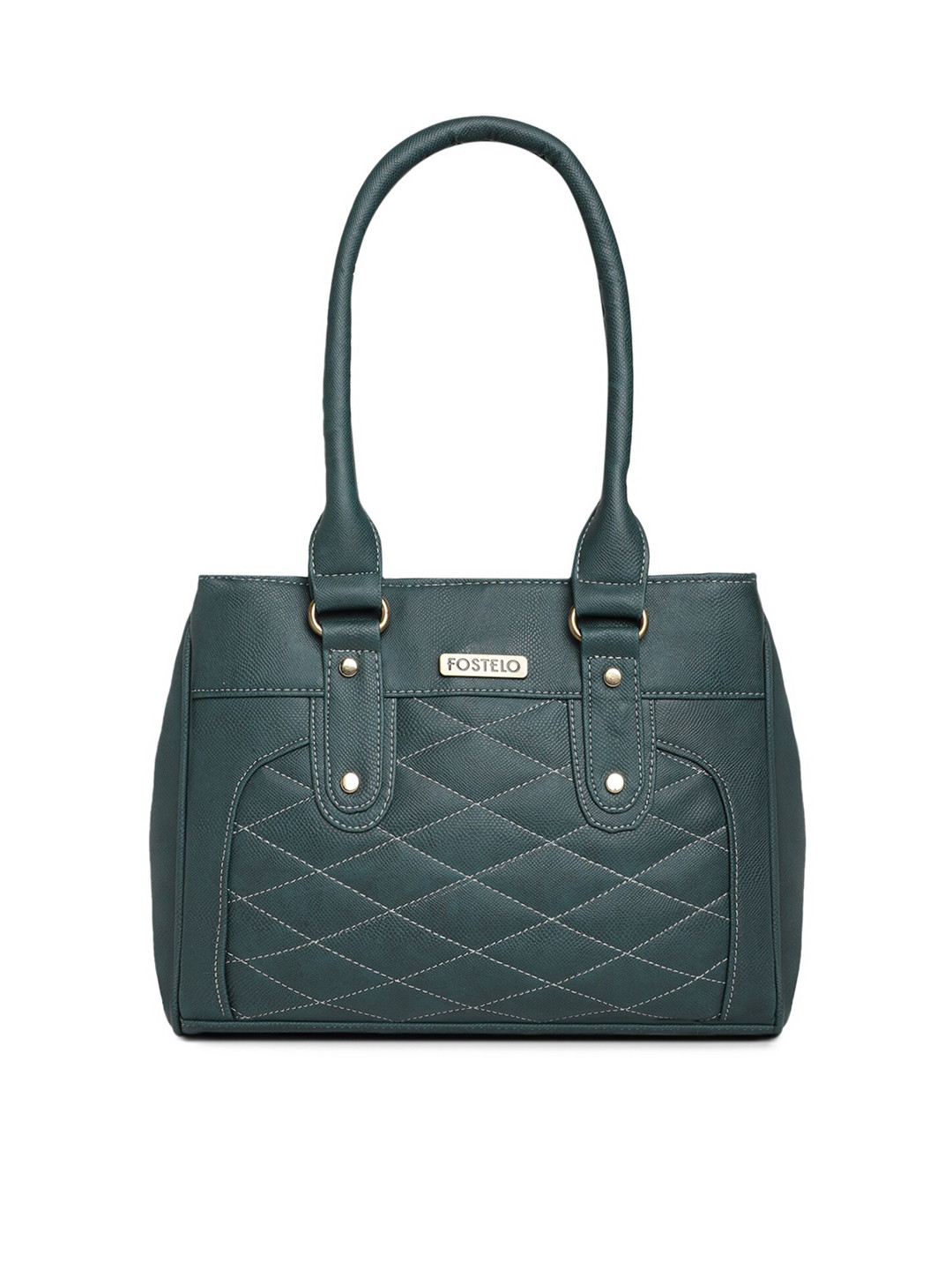 Fostelo Green Textured Quilted Structured Handheld Bag