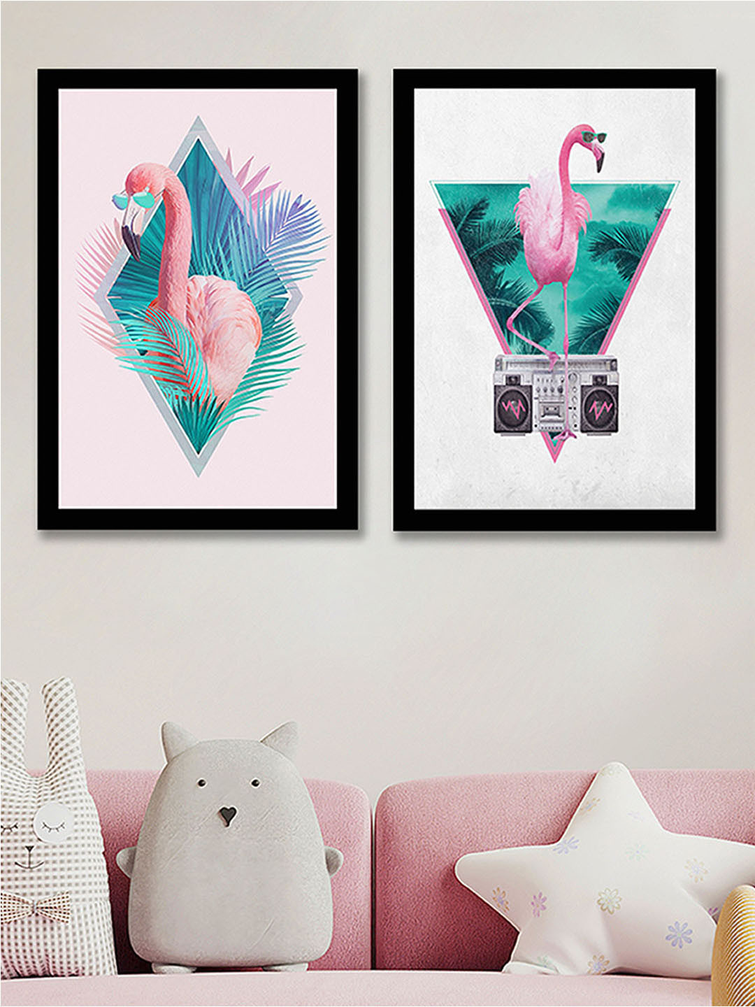 Art Street White & Pink Set Of 2 Robert Farkas Flamingo Printed Framed Wall Art