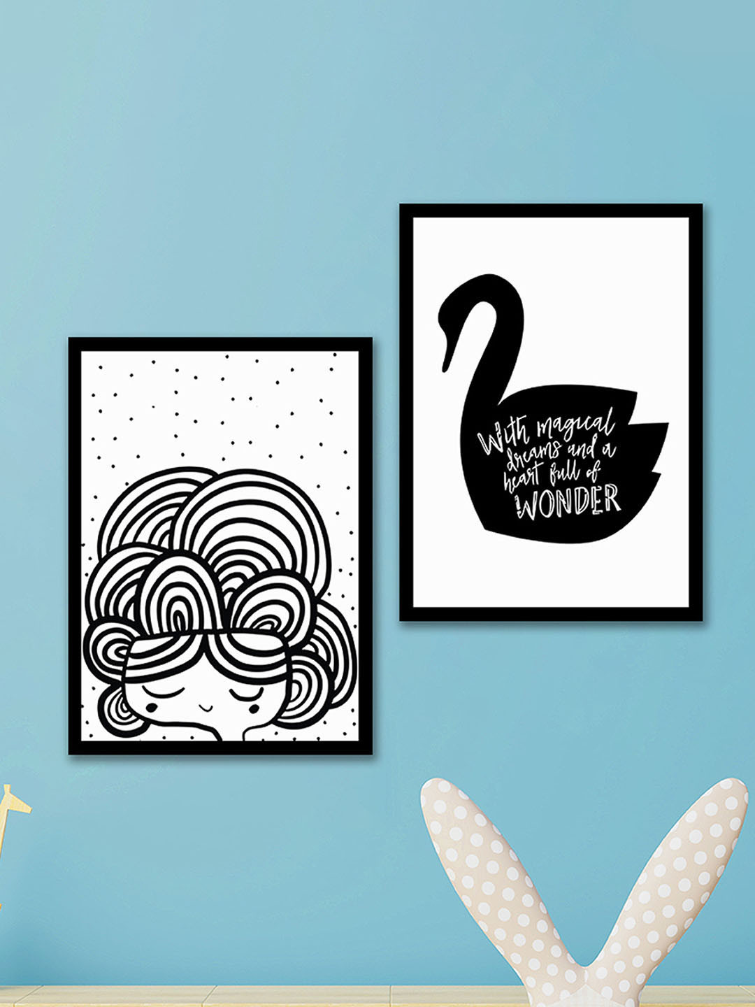 Art Street Black & White Set Of 2 Beautiful Motivational Painted Framed Wall Art