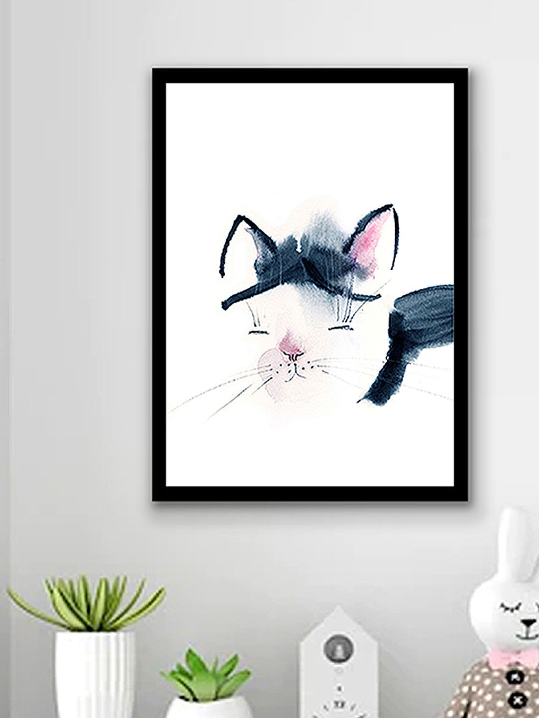Art Street Cute Cat MDF Wall Rectangle Paintings Wall Art -17.7 x 12.9 In