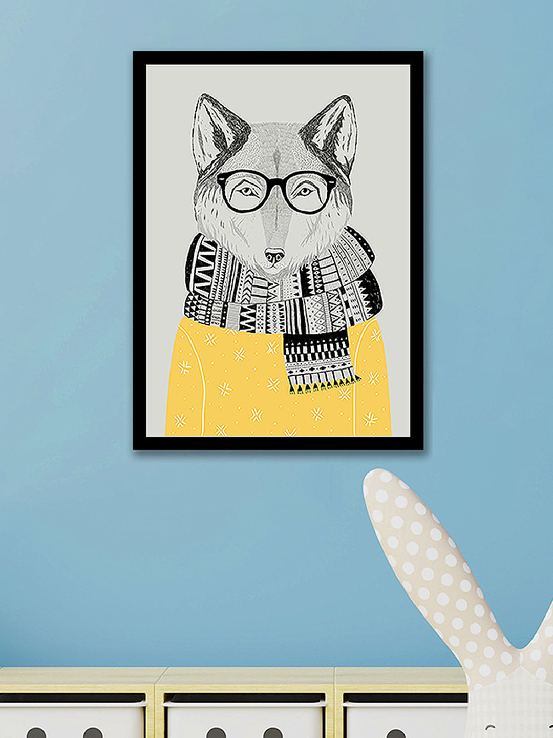 Art Street Winter Wolf Pencil MDF Wall Rectangle Paintings Wall Art -17.7 x 12.9In