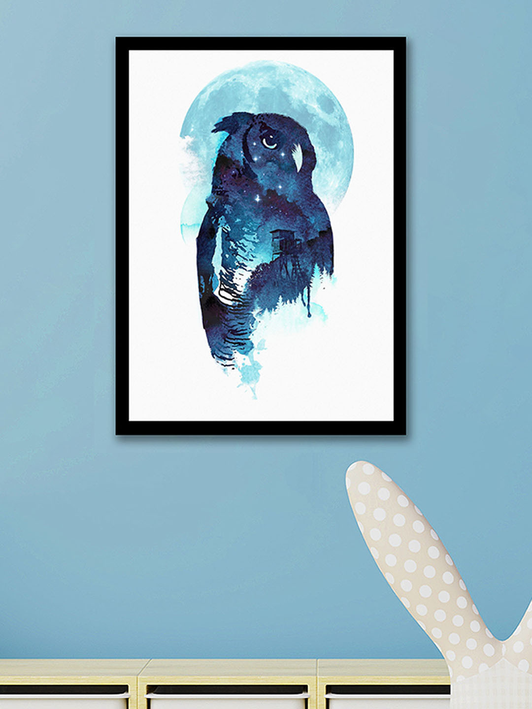 Art Street White & Blue Owl Painted Framed Wall Art