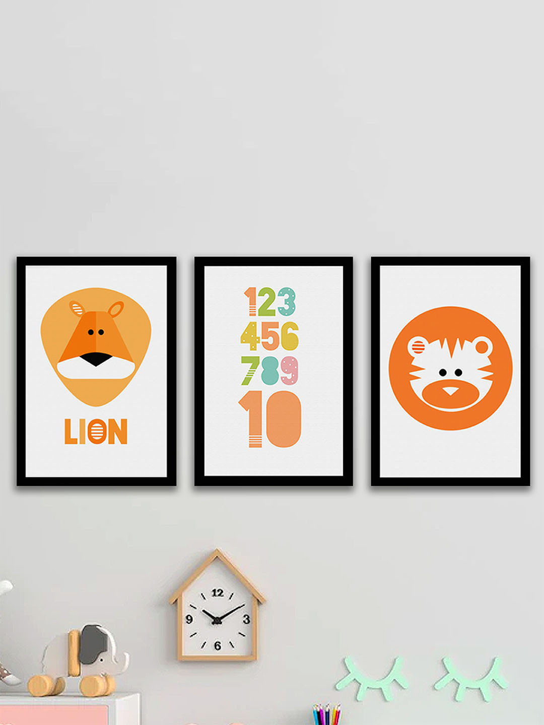 Art Street White and Orange Set of 3 Alphabet letter Wall Art