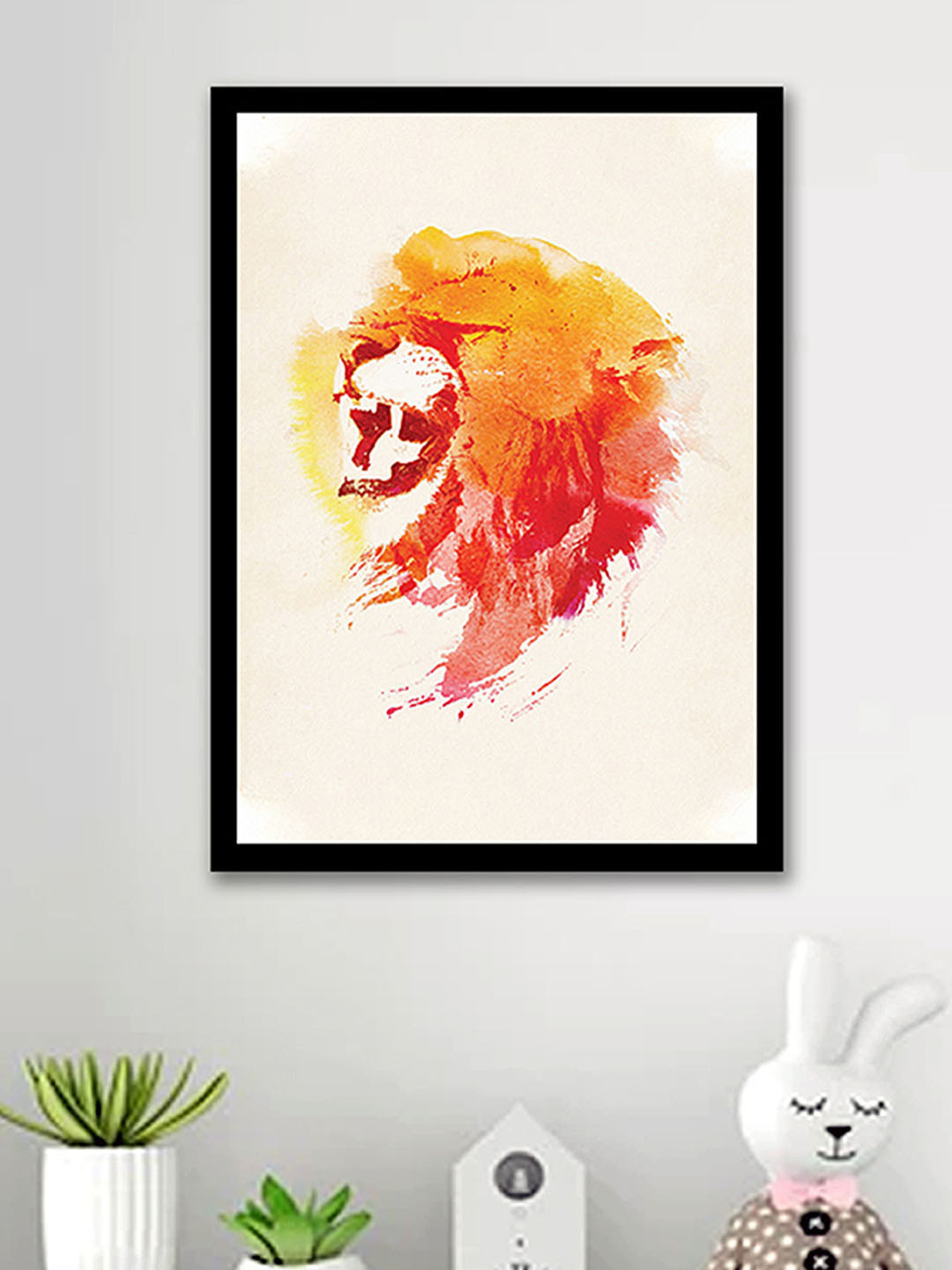 Art Street Yellow and Red Lion Face Abstract Painting Wall Art