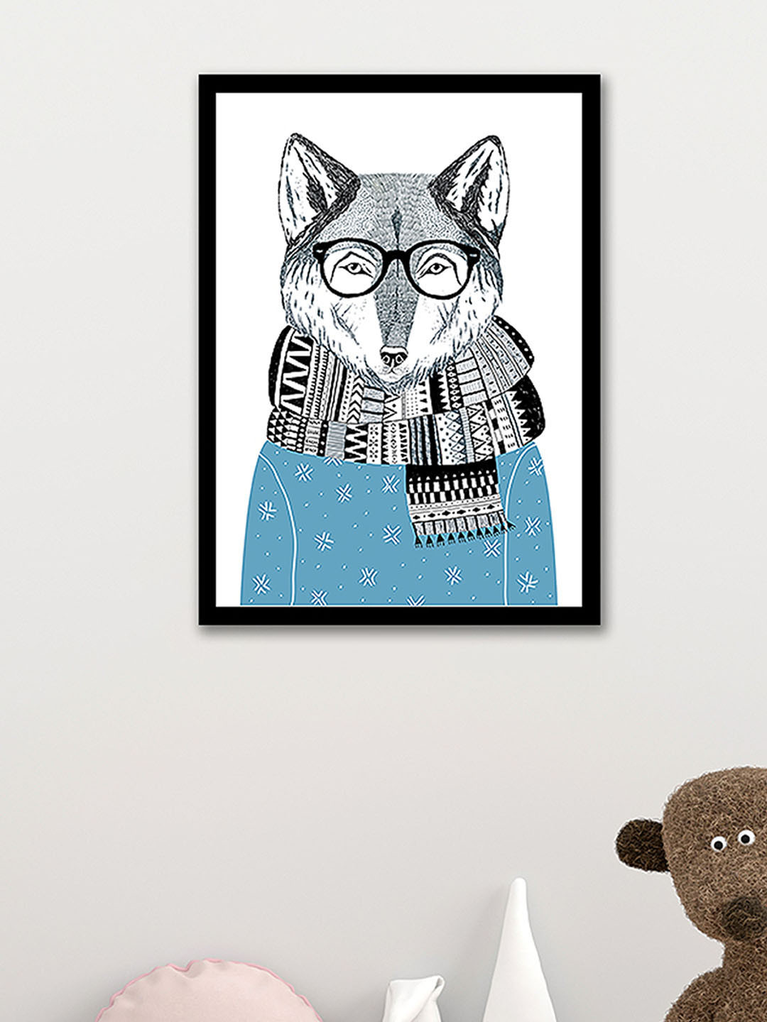 Art Street Blue & Black The Winter Wolf Pencil Design Wall Art