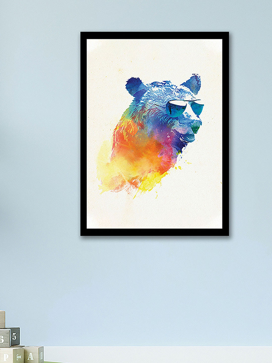 Art Street Yellow & Blue Bear with Eye Glass Abstract Painting Wall Art