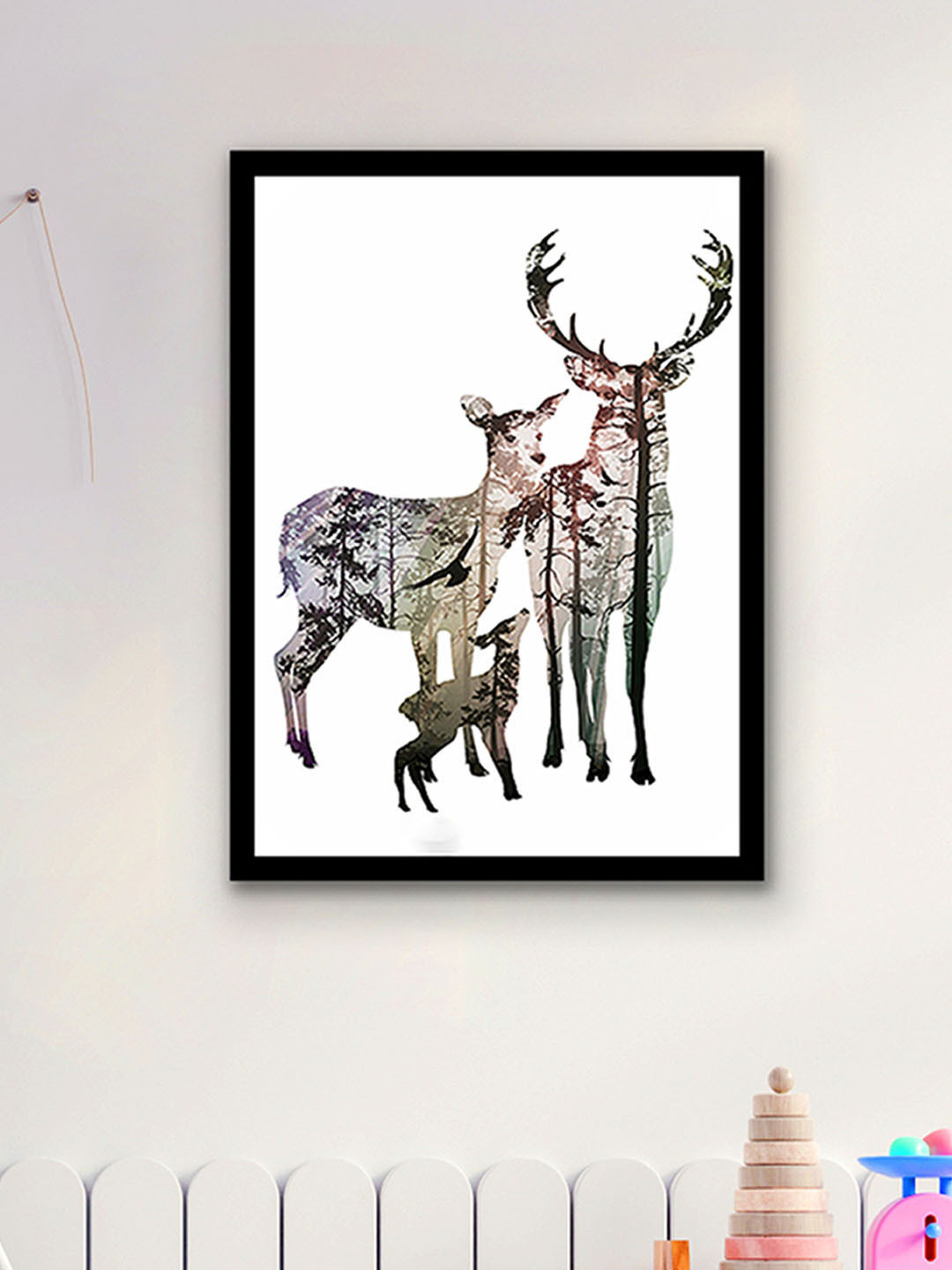 Art Street Black and Green Forest Family Deer Nordic Wall Art