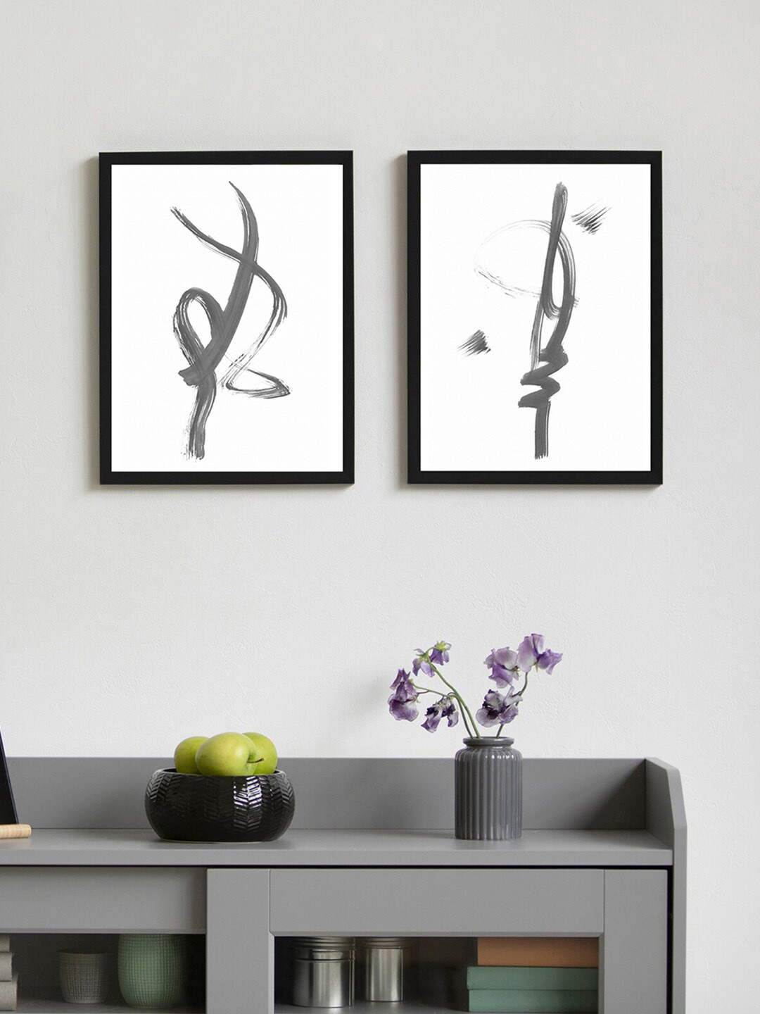 Art Street White and Grey Melange Set Of 2 Abstract Wall Art