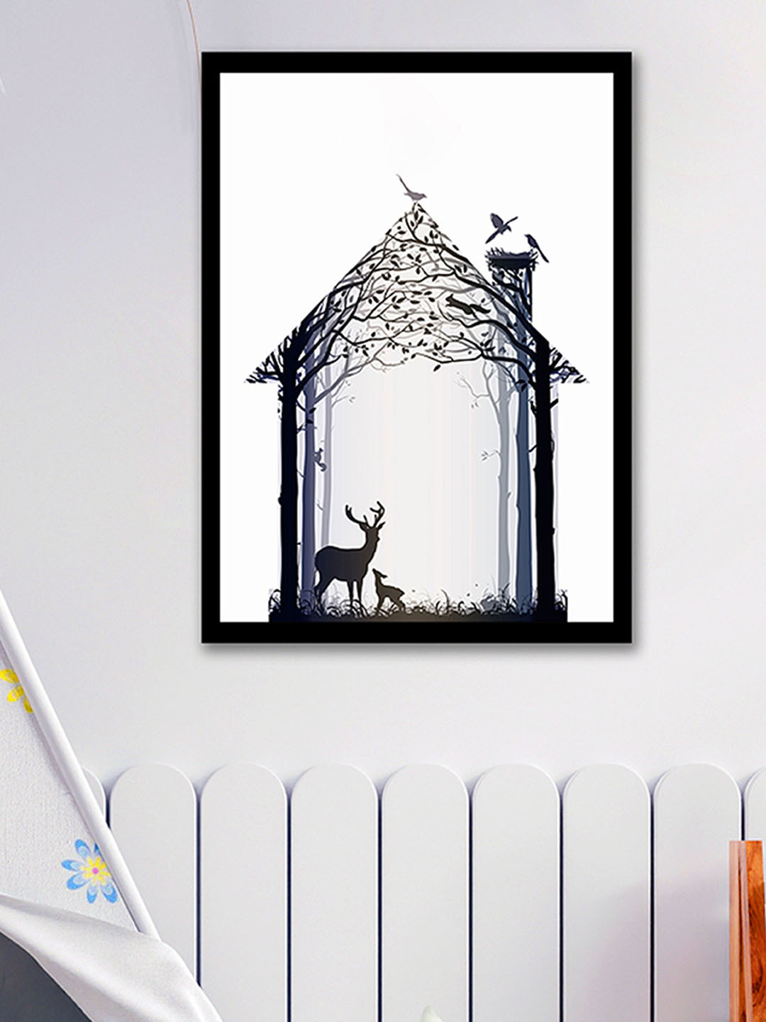 Art Street Black & White Squirrel Tree House Framed Wall Art