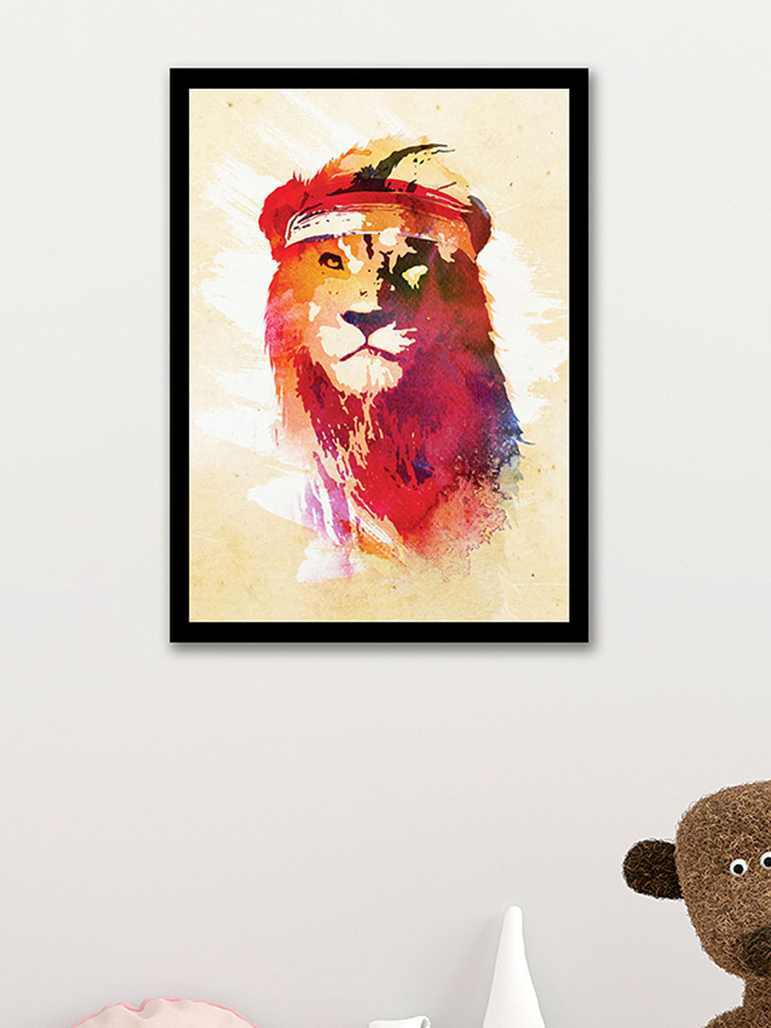 Art Street Red and Beige Lion Painted Wall Art