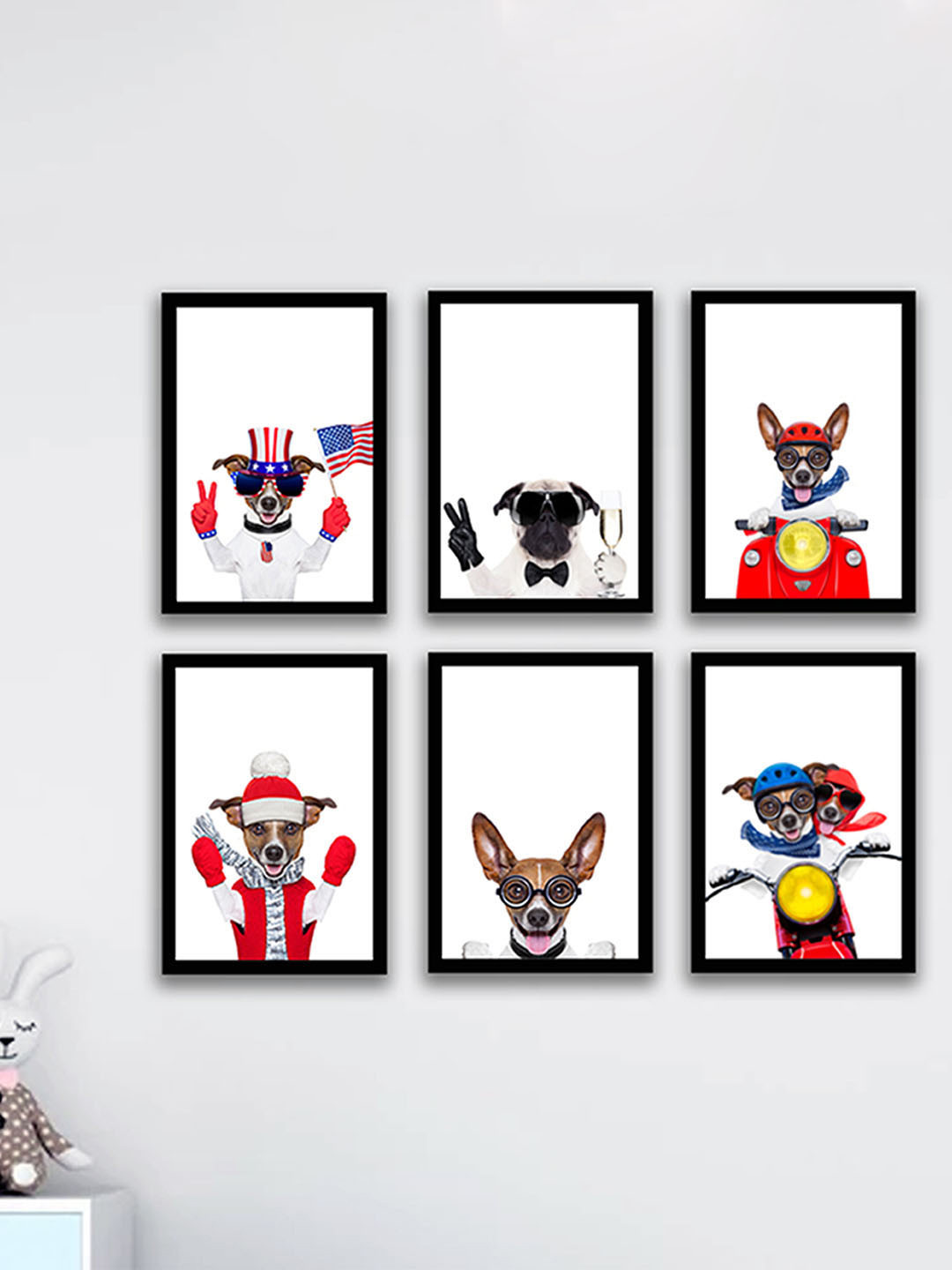 Art Street Rocking Dogs MDF 6 Piece Wall Rectangle Paintings Wall Art -12.9 x 9.4In