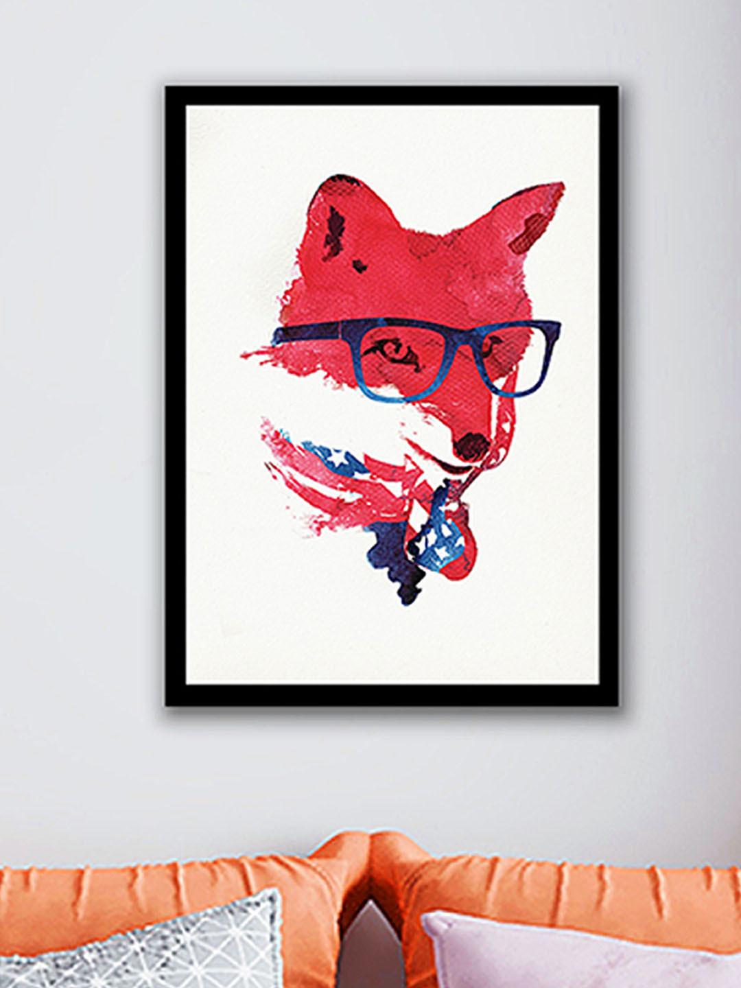 Art Street White & Red Fox With Eye Glass Framed Wall Art