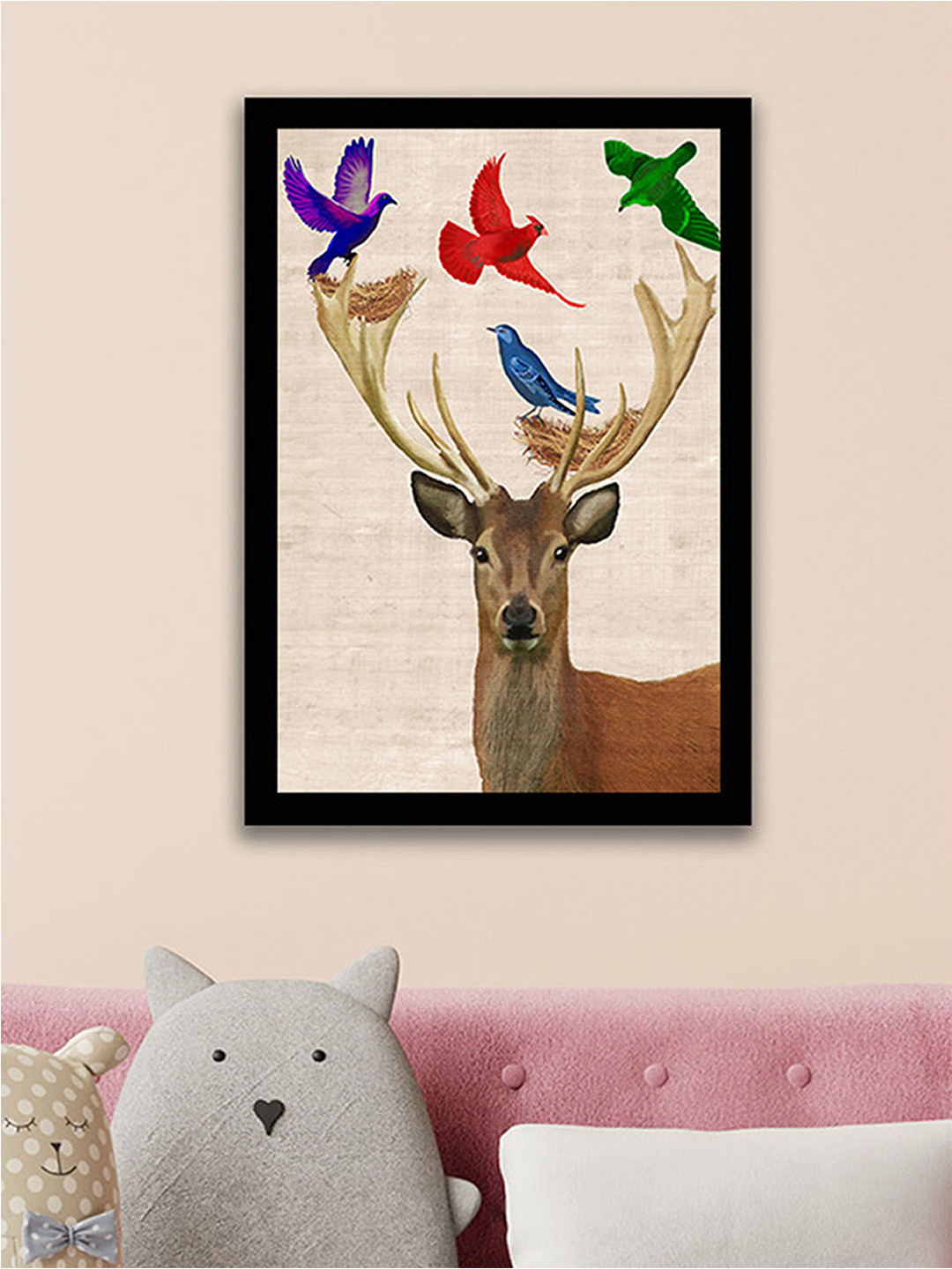 Art Street Parrot Deer MDF Wall Rectangle Paintings Wall Art -12.9 x 9.4In