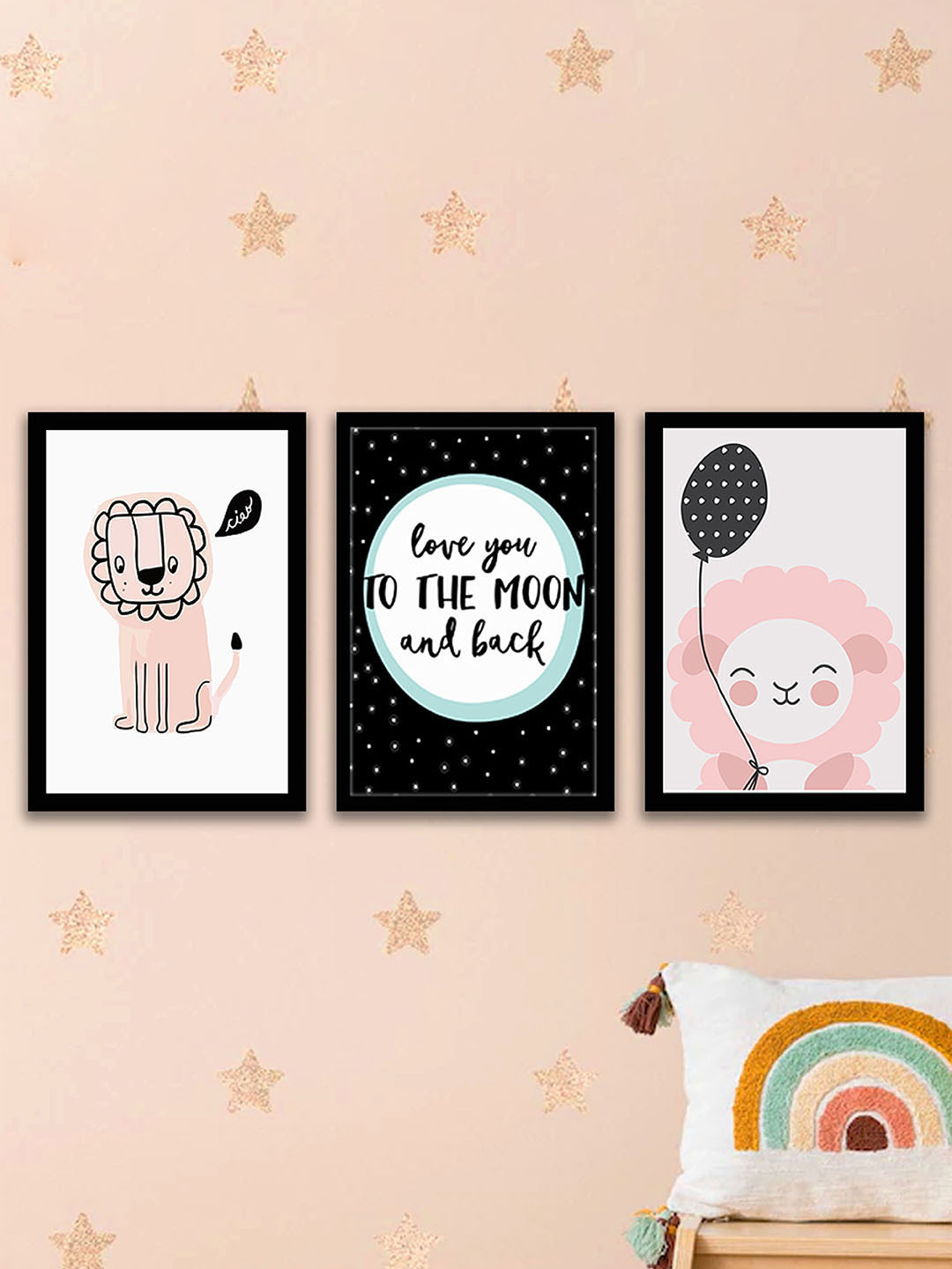 Art Street Black MDF 3 Pcs Wall Kids Room Rectangle Paintings Wall Art -9.37 x 12.87In