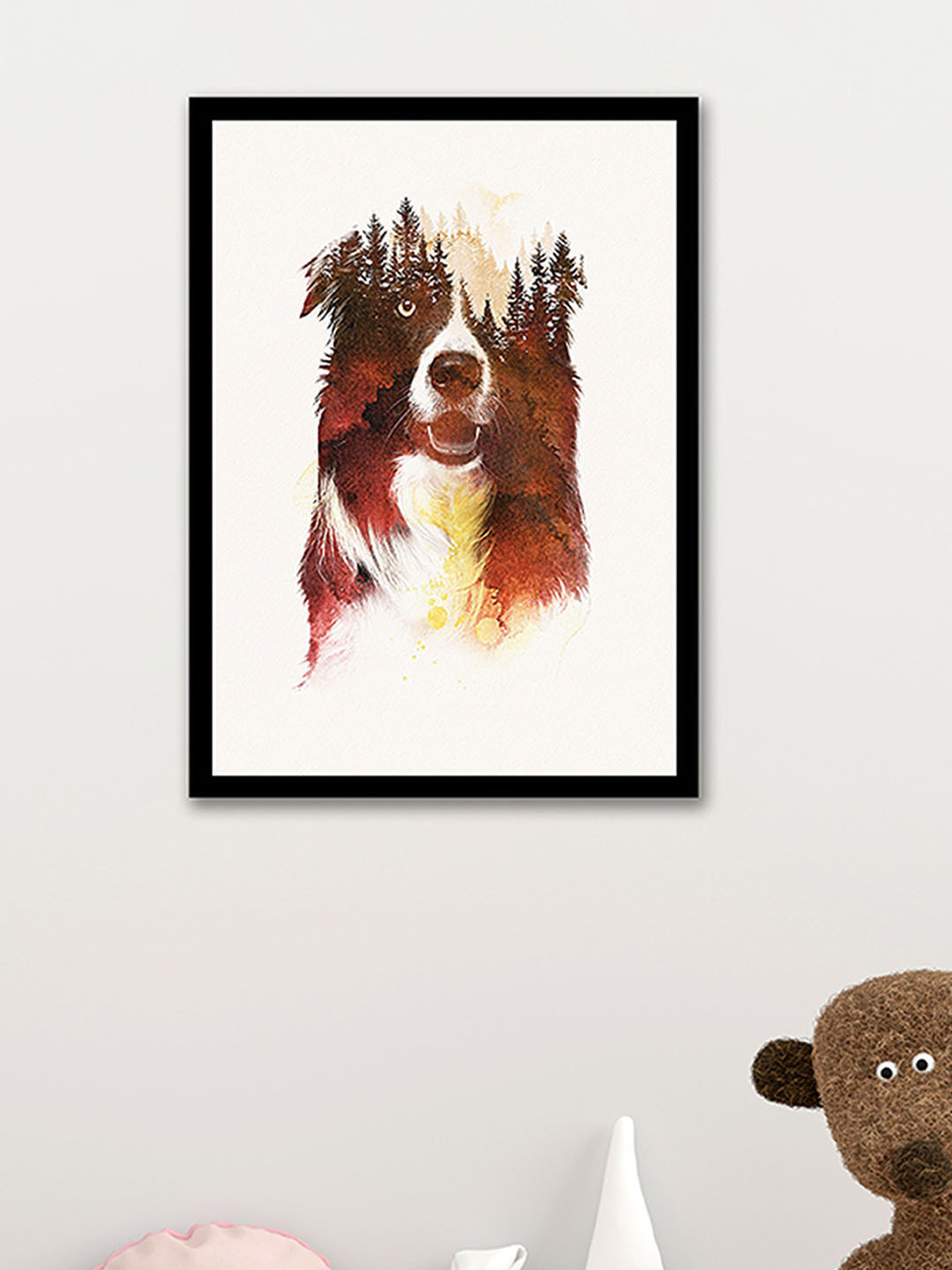Art Street Brown & Beige Forest Wolf Abstract Framed Wall Art