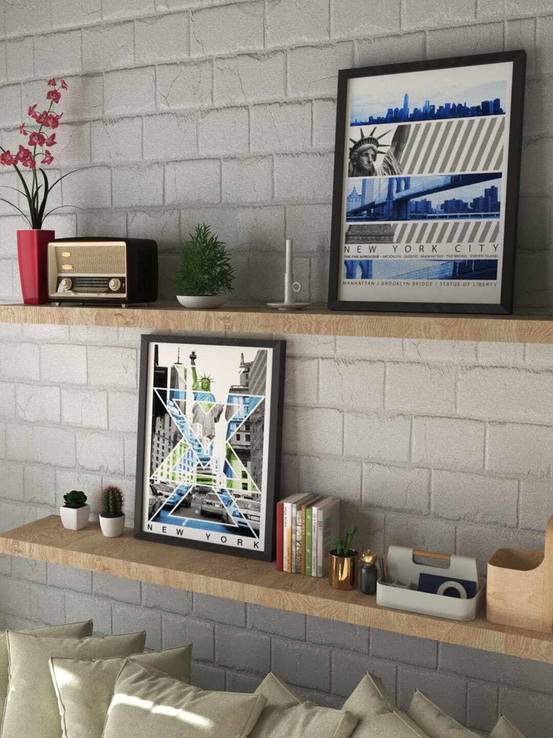 Art Street Blue & Green Set Of 2 Statue Of Liberty Printed Framed Wall Art