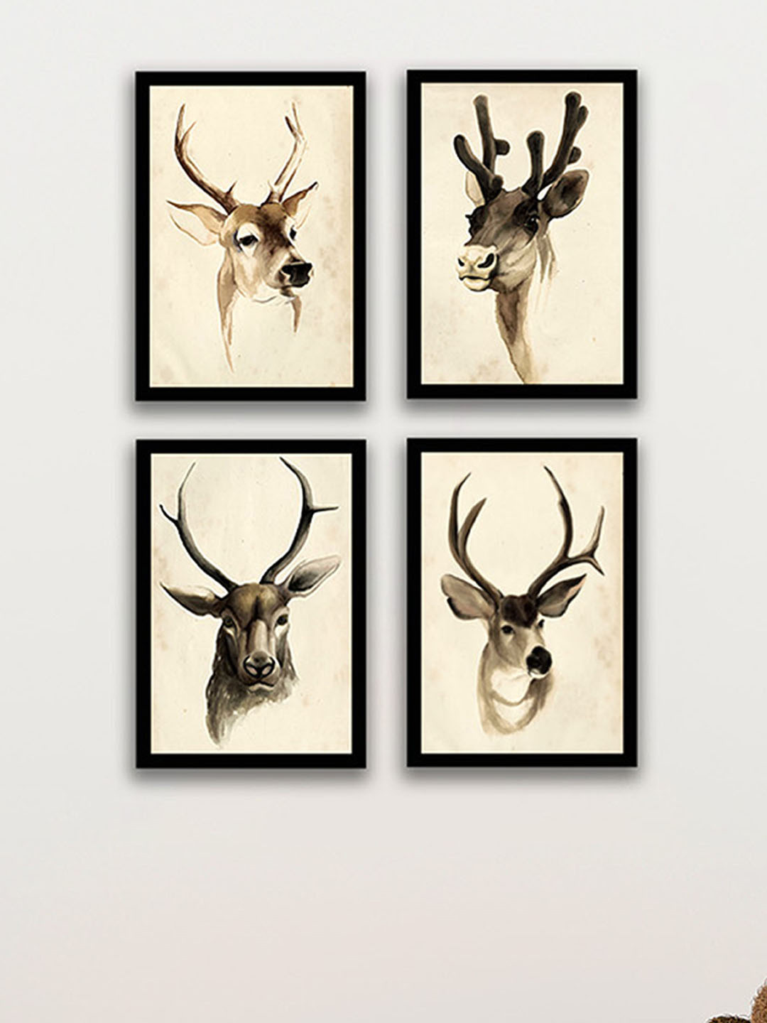 Art Street 4 Piece Raindeer Printed Rectangle Paintings Wall Art- 12.9x9.4In