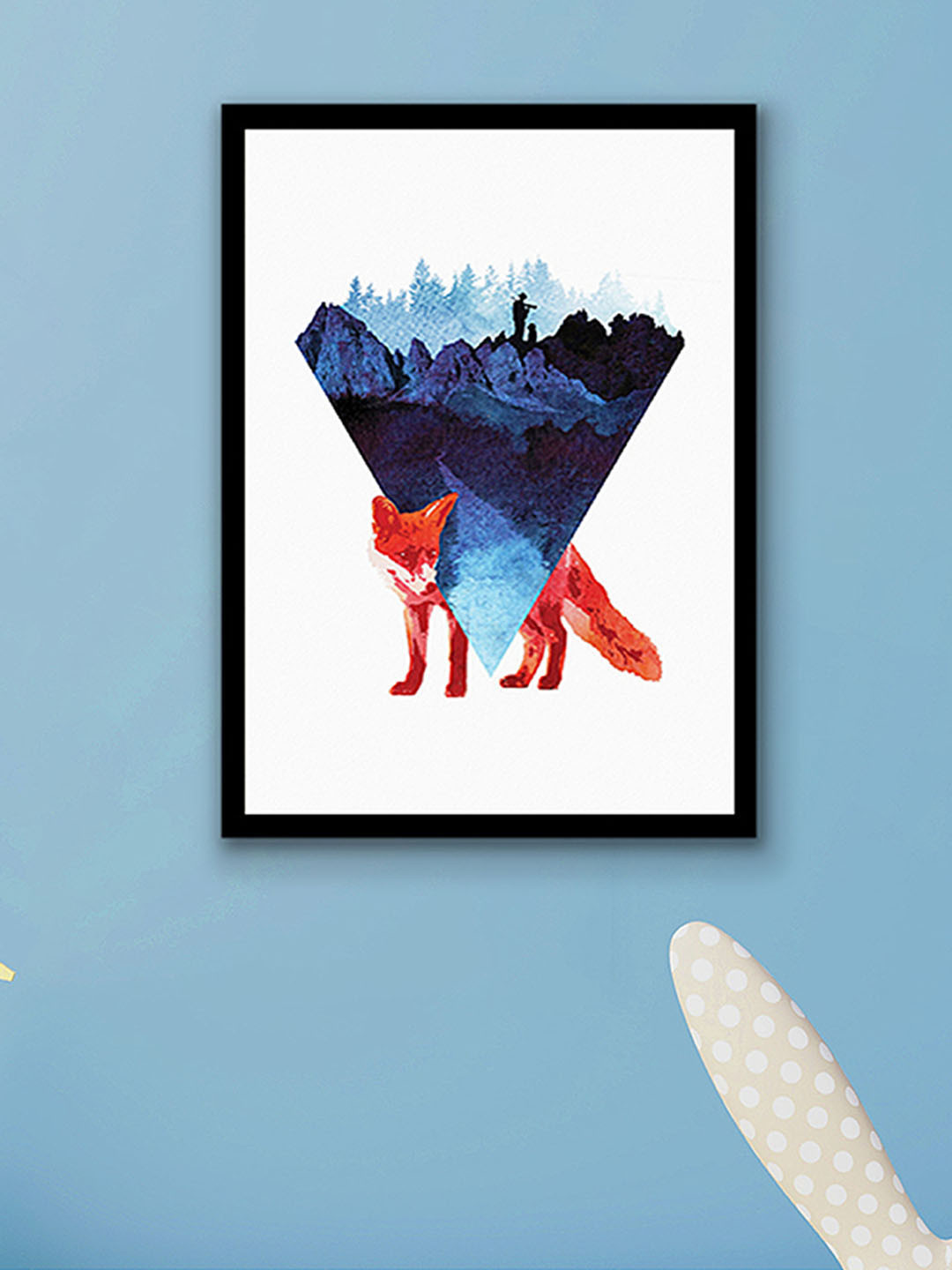 Art Street Fox With Mountain MDF Wall Rectangle Paintings Wall Art -17.7 x 12.9In