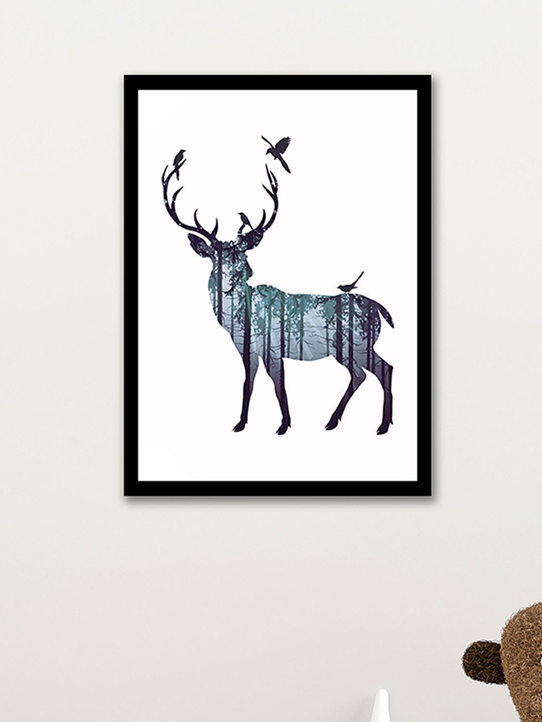 Art Street Sika Deer Dark Forest MDF Wall Rectangle Paintings Wall Art - 16 x 22 In
