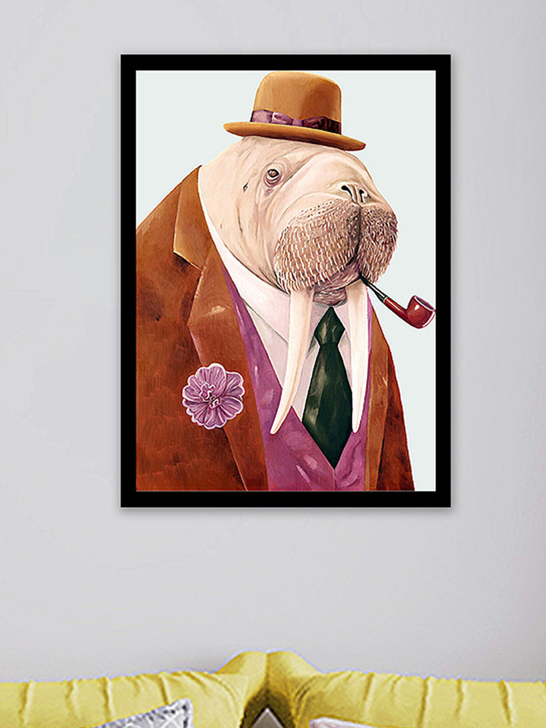 Art Street Cute Animal Walrus MDF Wall Rectangle Paintings Wall Art -12.9 x 17.7In