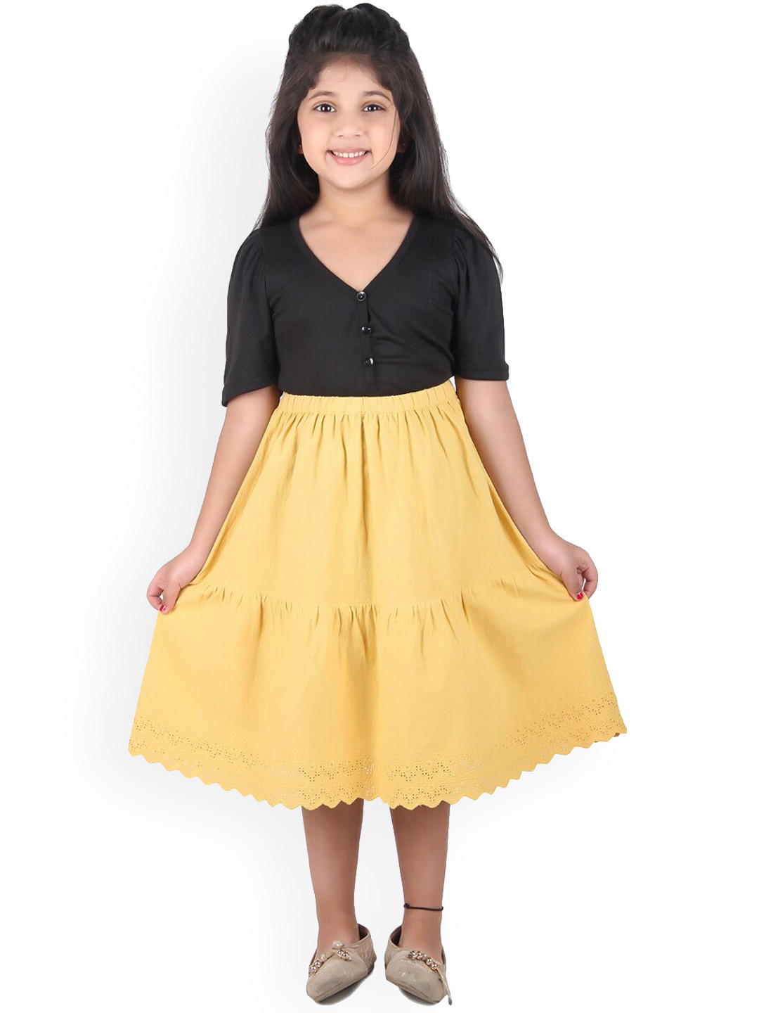Miyo Tiered & Flared Midi Skirt