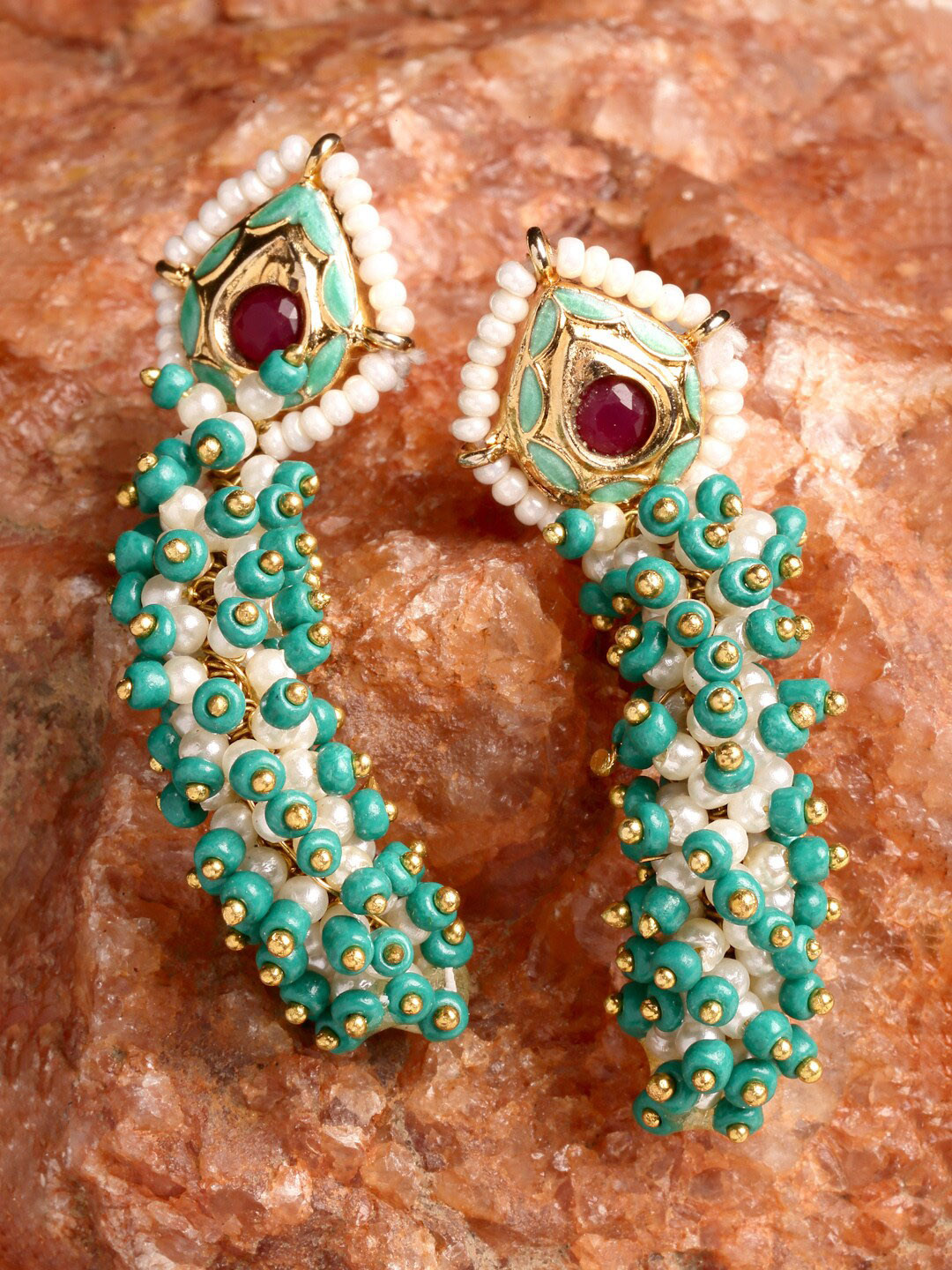 DUGRISTYLE Pearl Beaded Gold-Plated Drop Earrings