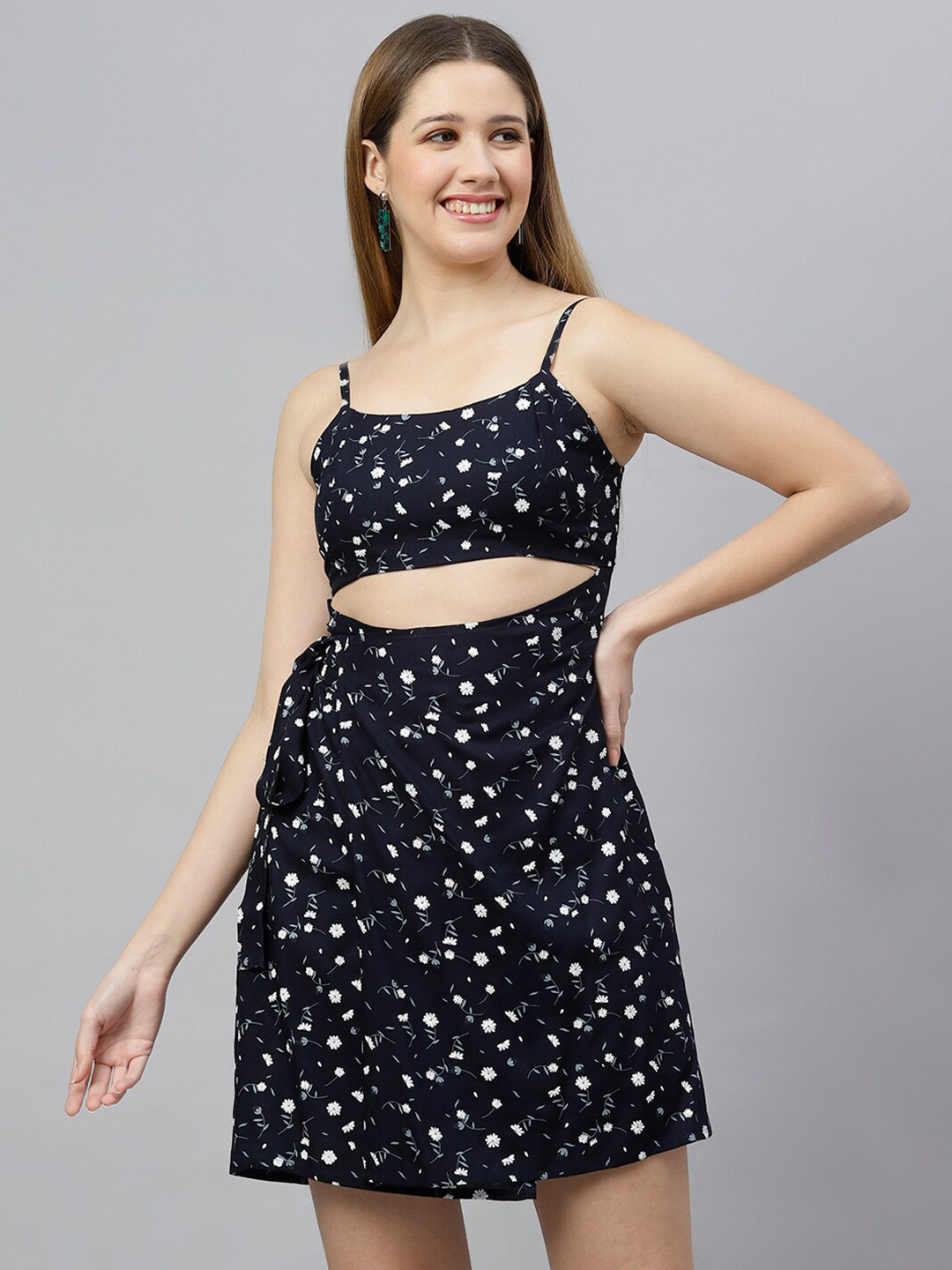 FLAMBOYANT Floral Printed A-Line Mini Dress