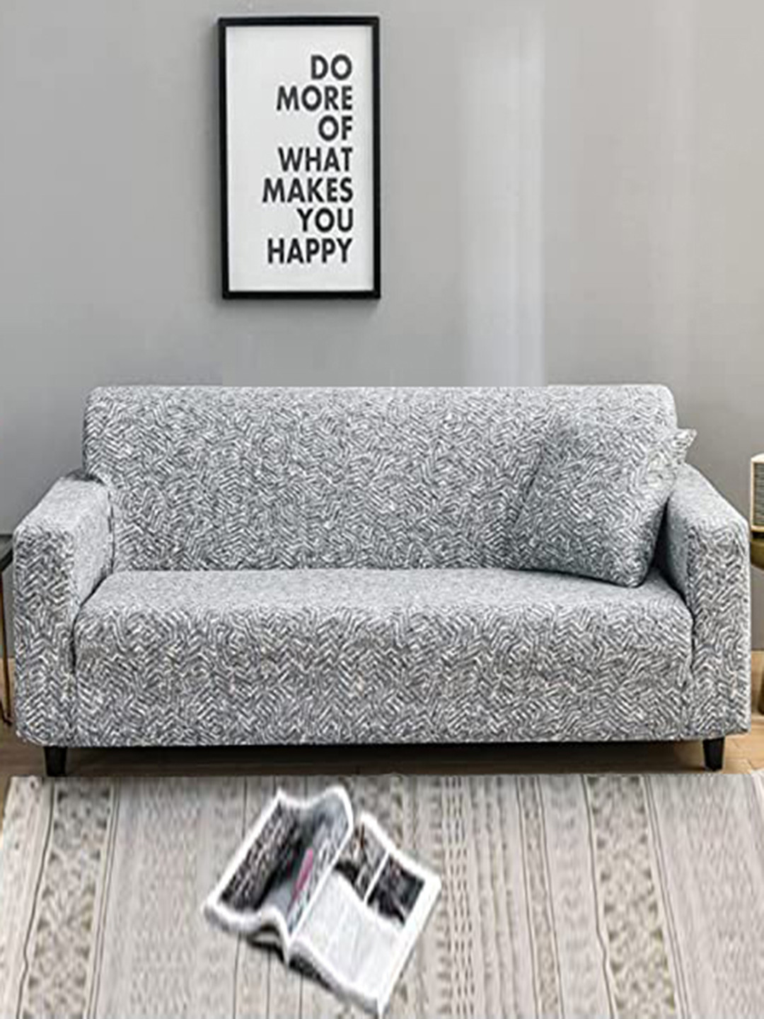 HOUSE OF QUIRK Universal Grey Printed 3-Seater Sofa Slipcovers