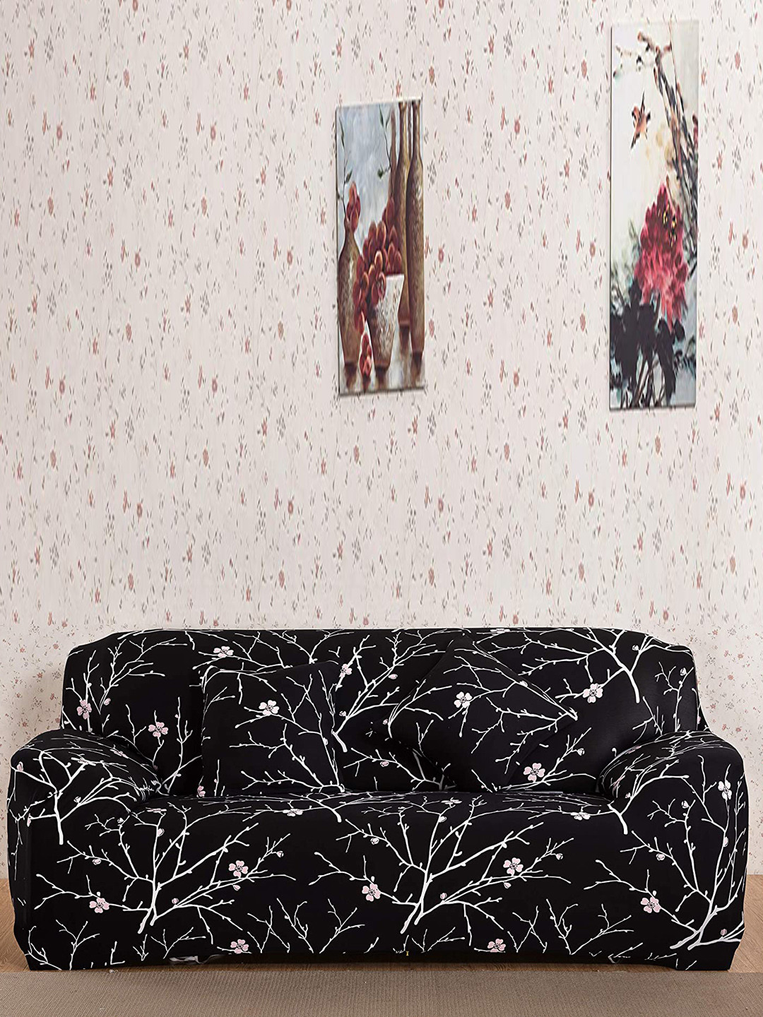 HOUSE OF QUIRK Universal Black & White Printed Double-Seater Sofa Slipcover