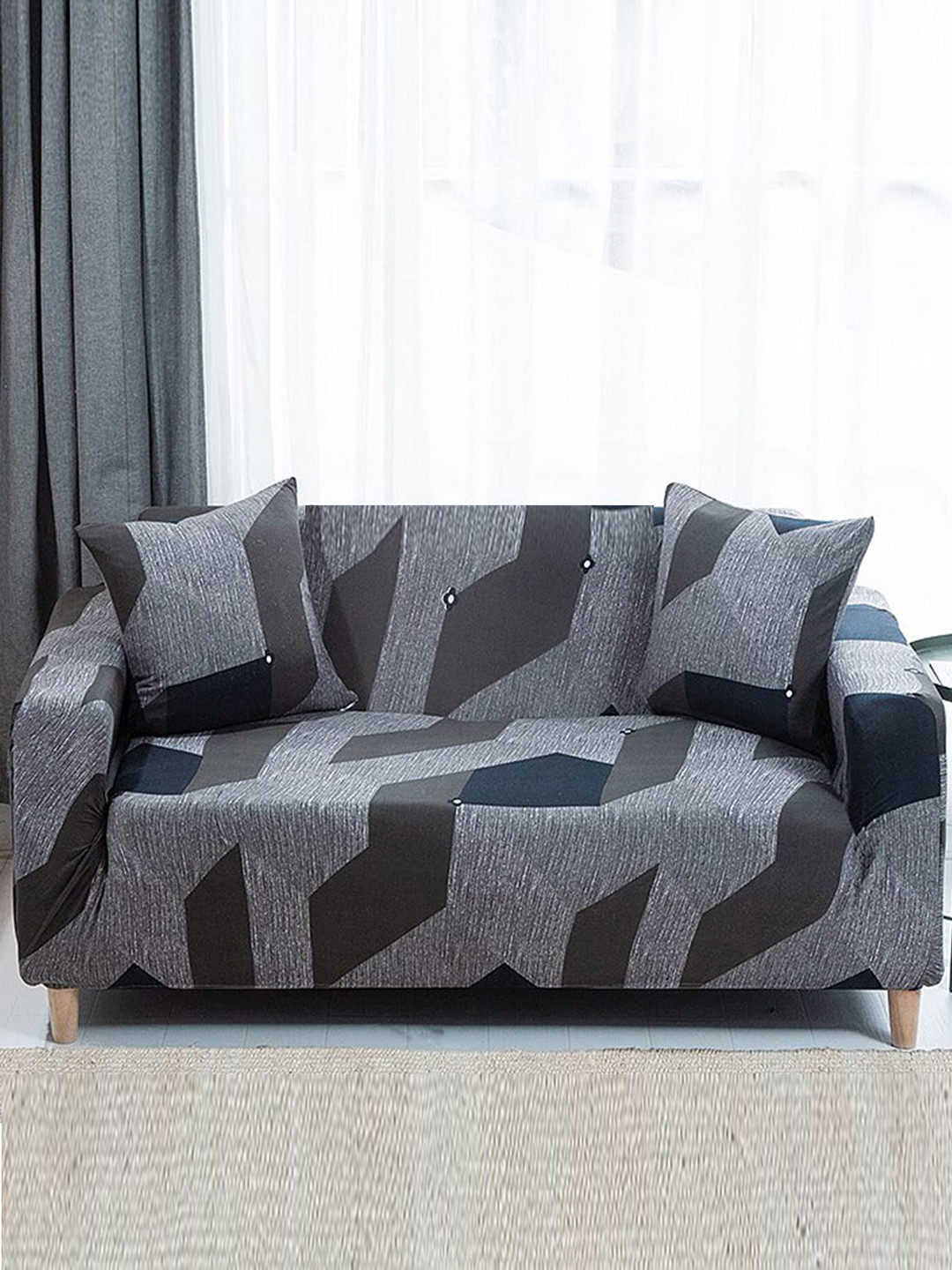 HOUSE OF QUIRK Universal Grey Printed Double-Seater Sofa Cover