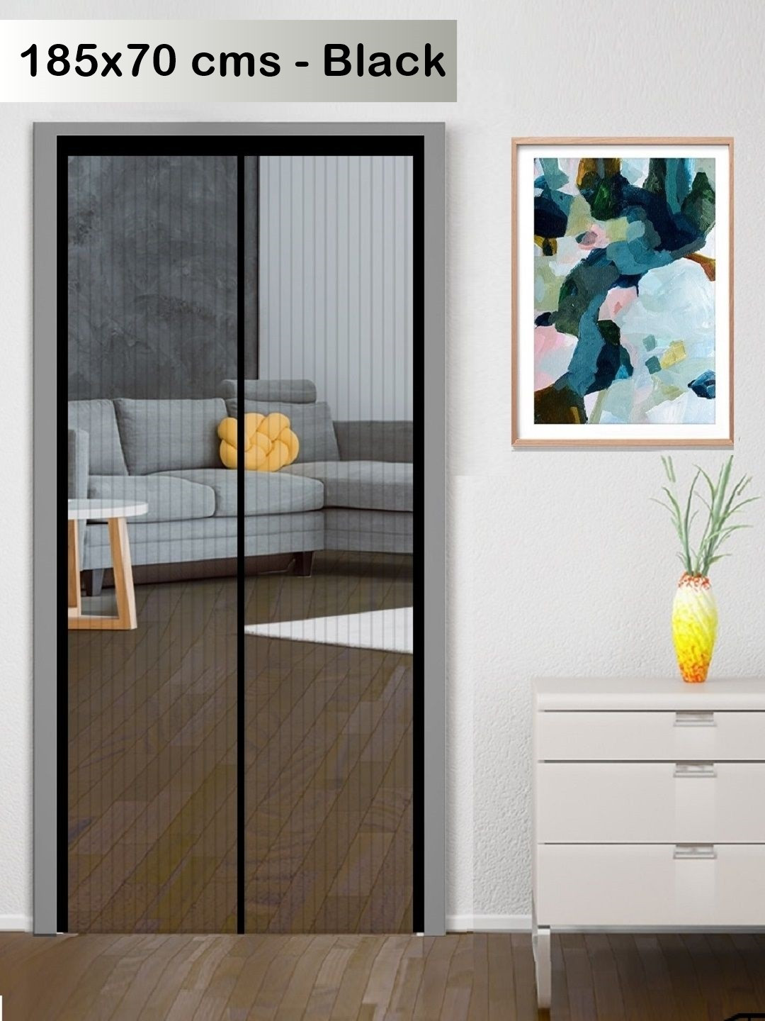 Classic Mosquito Net Black Magnet Self-Closing Mosquito Net for Door
