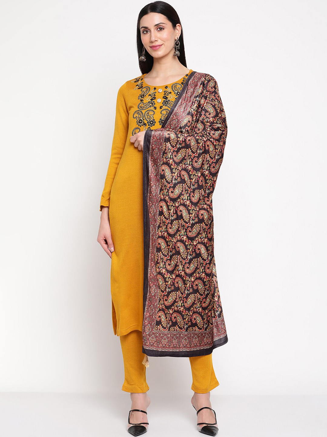 Be Indi Women Embroidered Winter Kurta Set with Trouser & Dupatta
