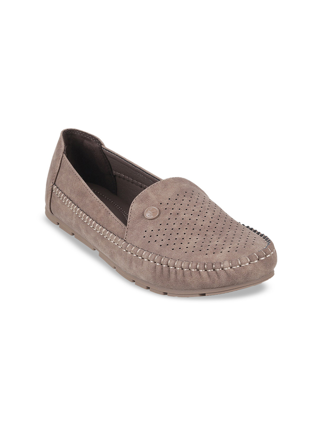 Mochi Women Khaki Perforations Loafers