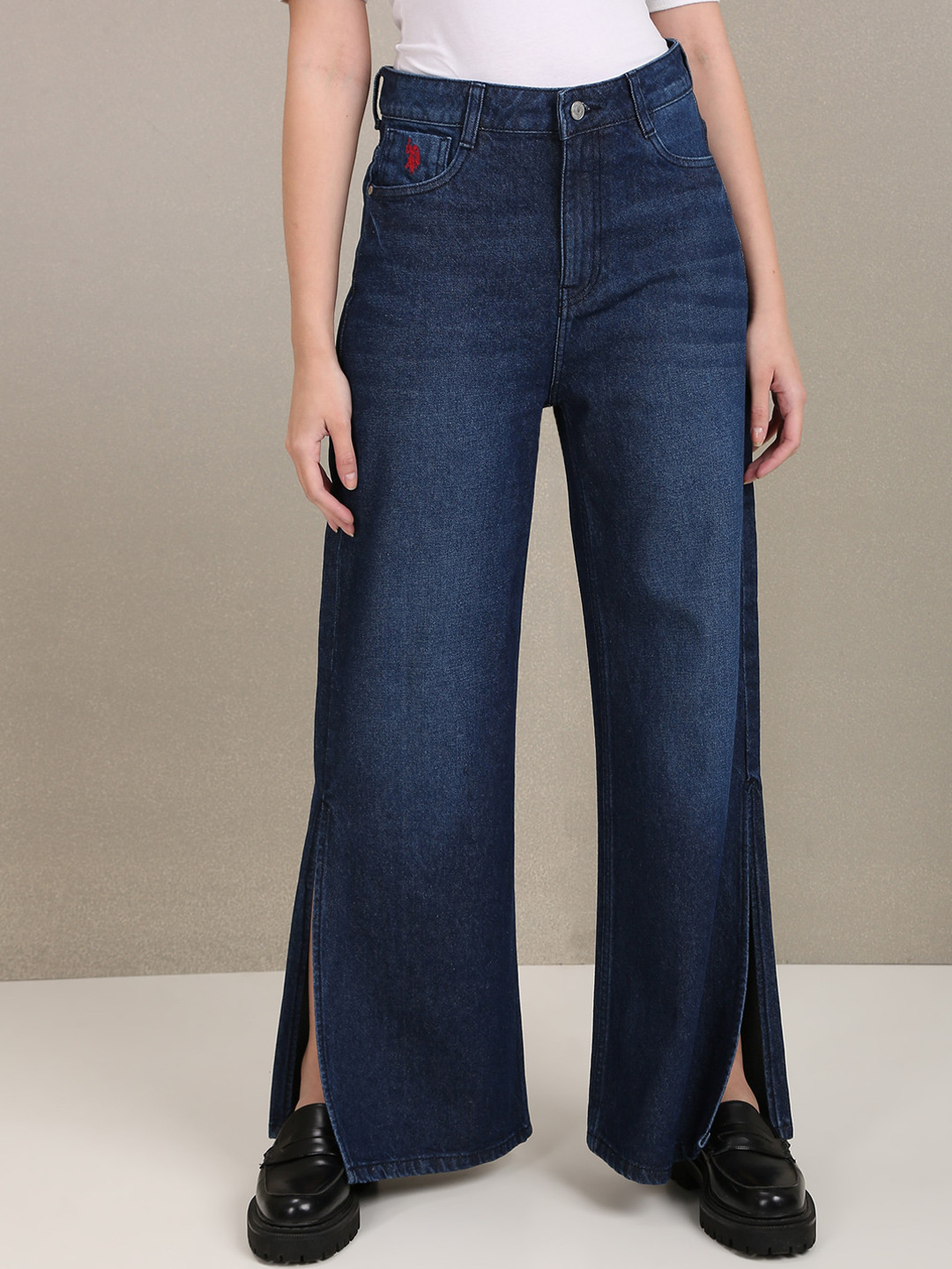 U.S. Polo Assn. Women Wide Leg High-Rise Light Fade Stretchable Jeans