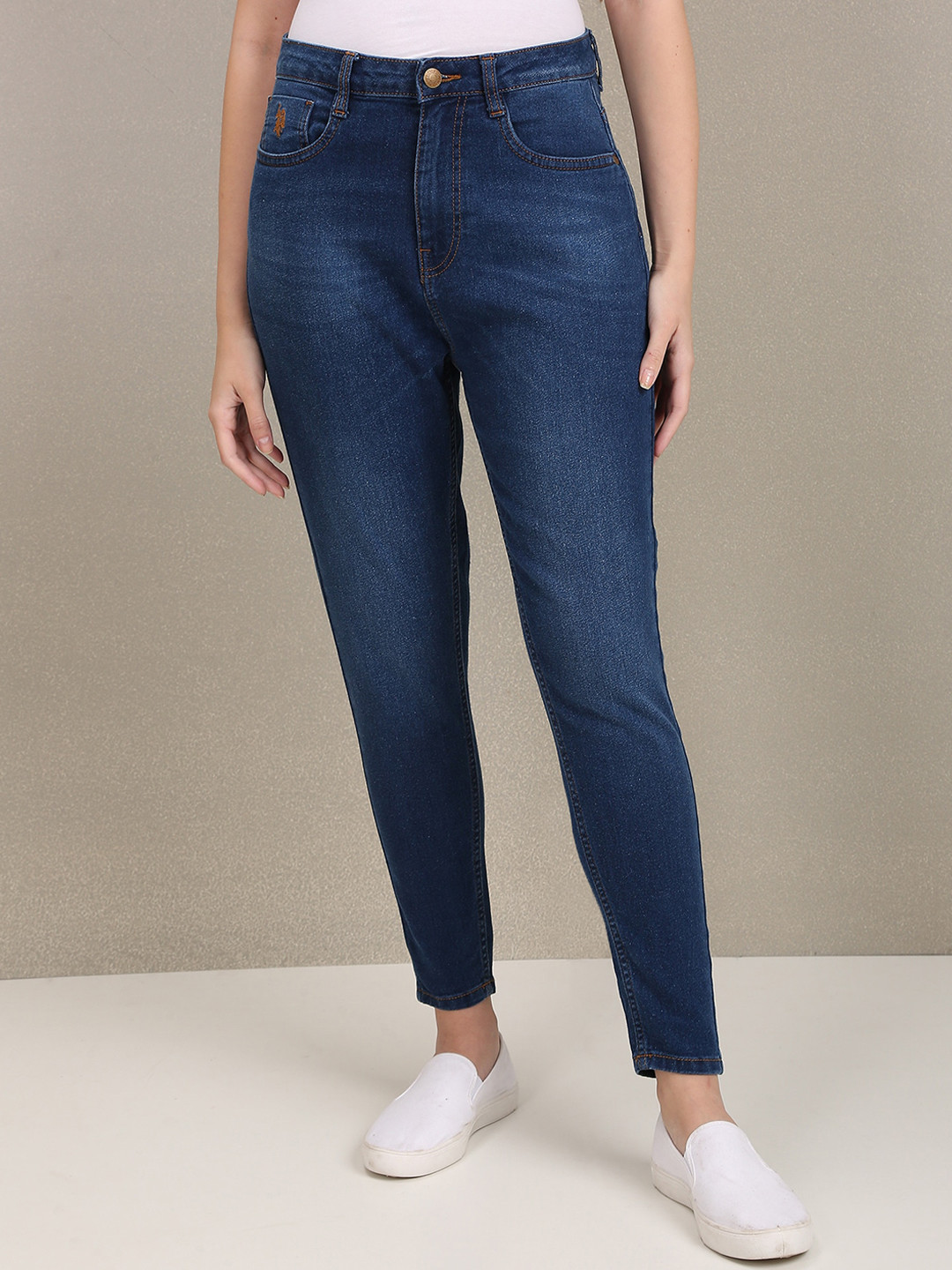 U.S. Polo Assn. Women High-Rise Light Fade Stretchable Straight Fit Jeans