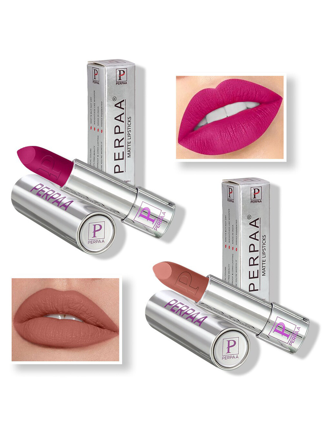 PERPAA Set of 2 Highly Pigmented & Weightless Matte Lipstick 3.5 g Each - Shade 158 & 306