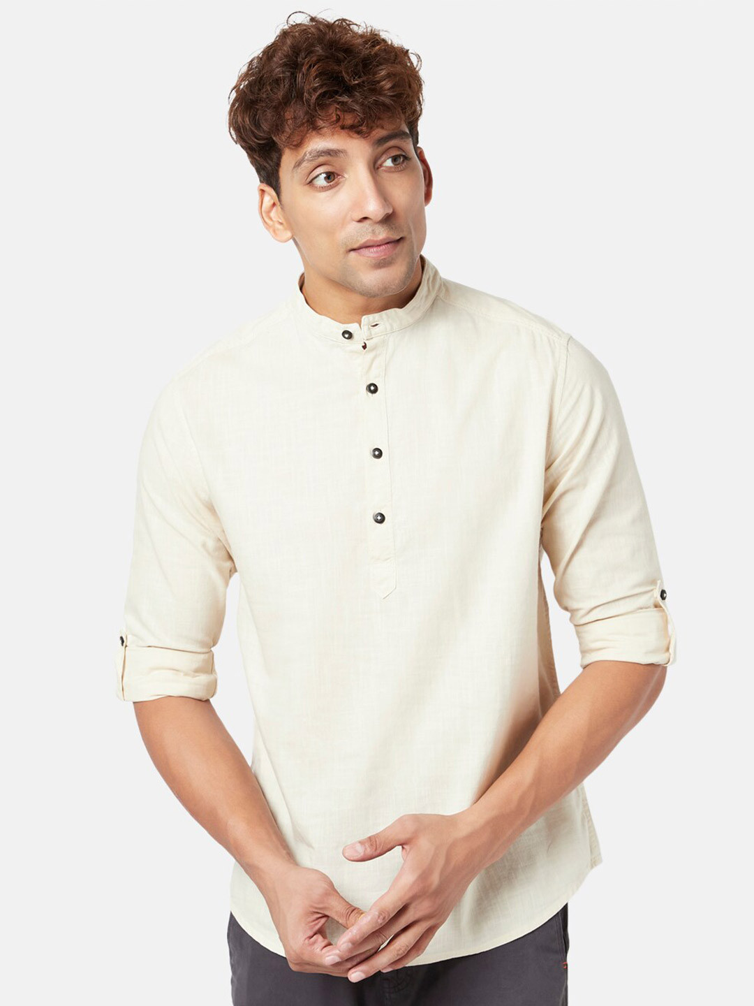 Urban Ranger by pantaloons Men Beige Cotton Casual Shirt