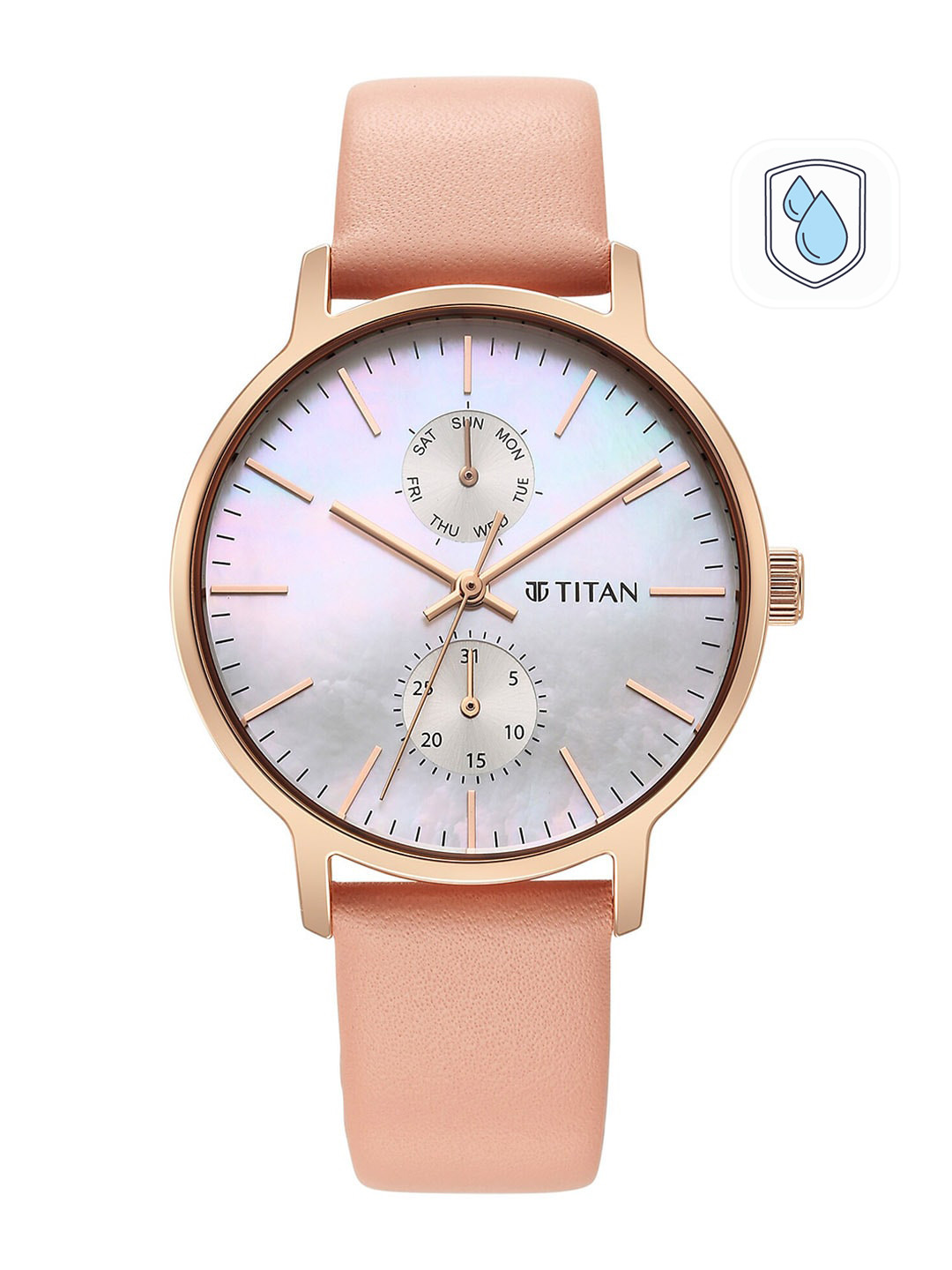 Titan Women Leather Straps Analogue Watch 95143WL01-Rose Colour