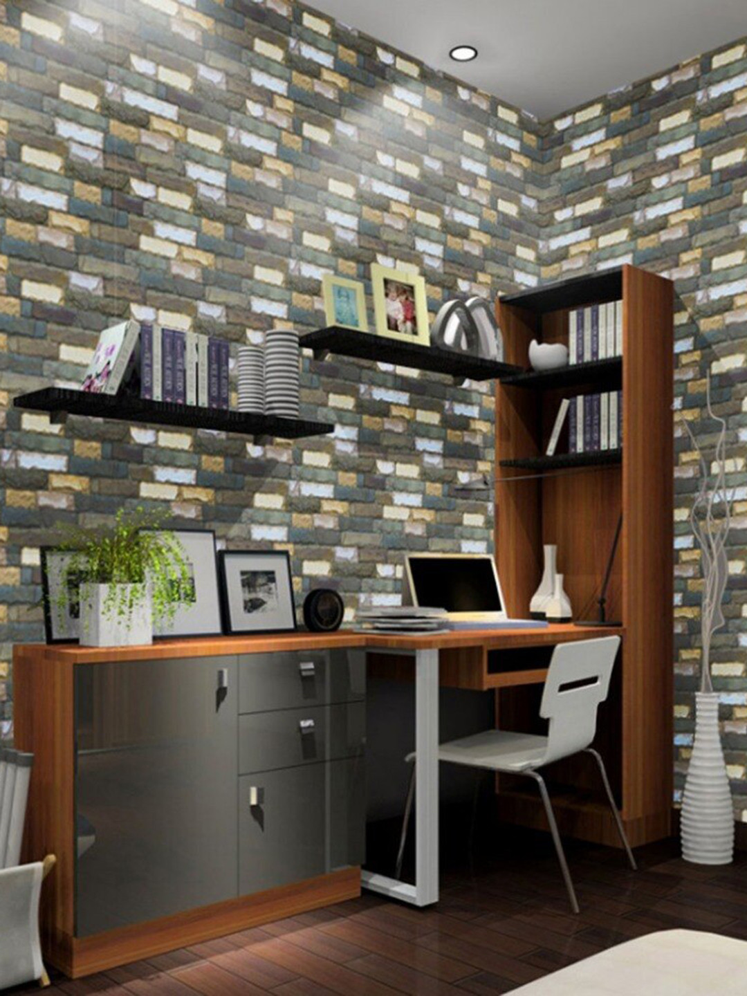 Jaamso Royals Grey & Beige 3D Stone Brick Self Adhesive Wallpaper