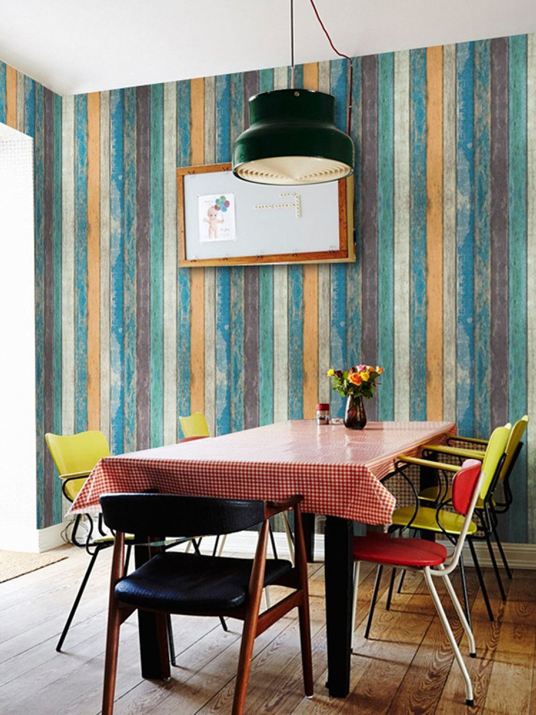Jaamso Royals Blue & Yellow Retro Striped PE-Foam Self Adhesive Peel and Stick Wallpaper