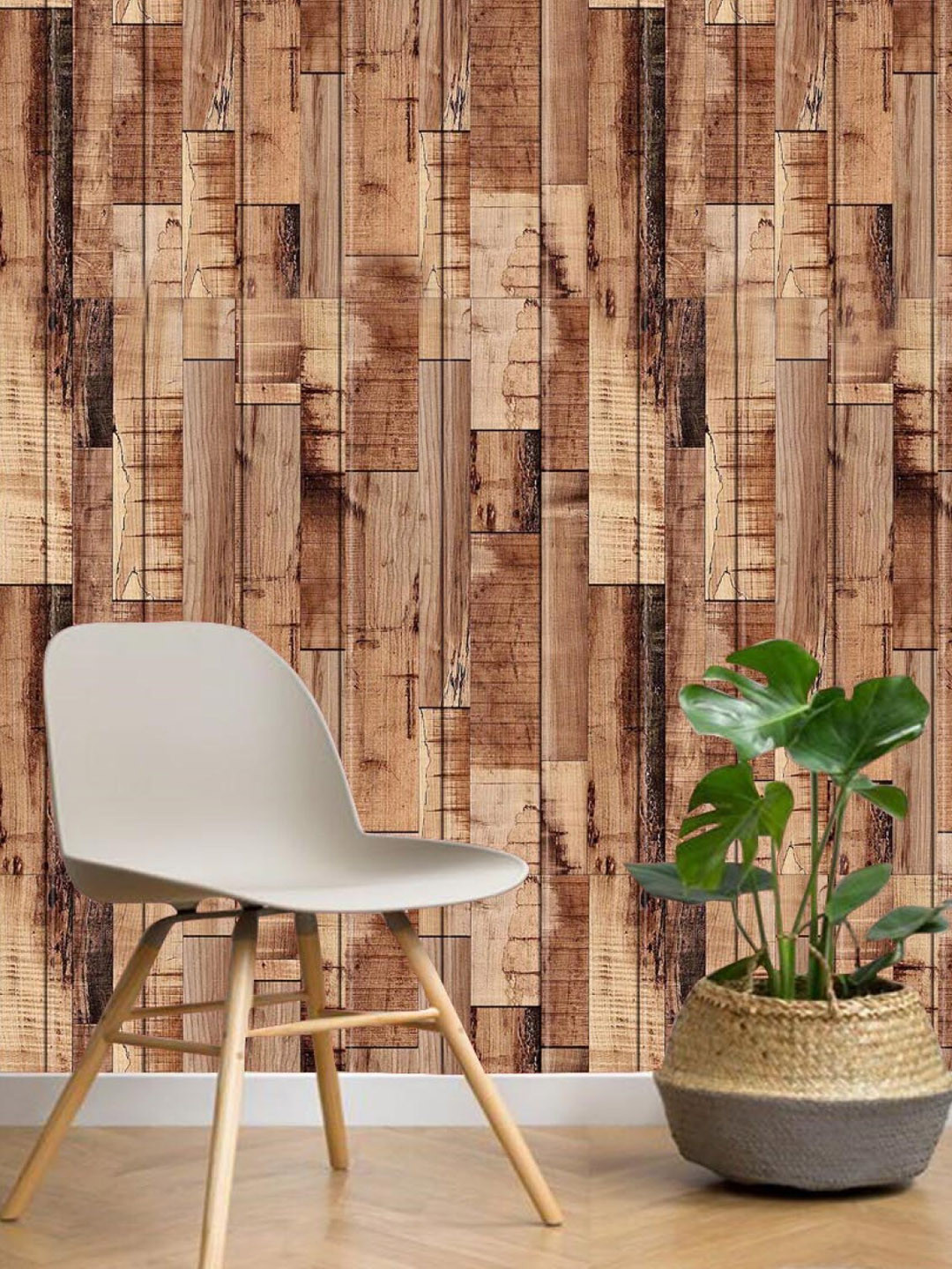 Jaamso Royals Beige 3D Wooden PE-Foam Self Adhesive Peel and Stick Wallpaper