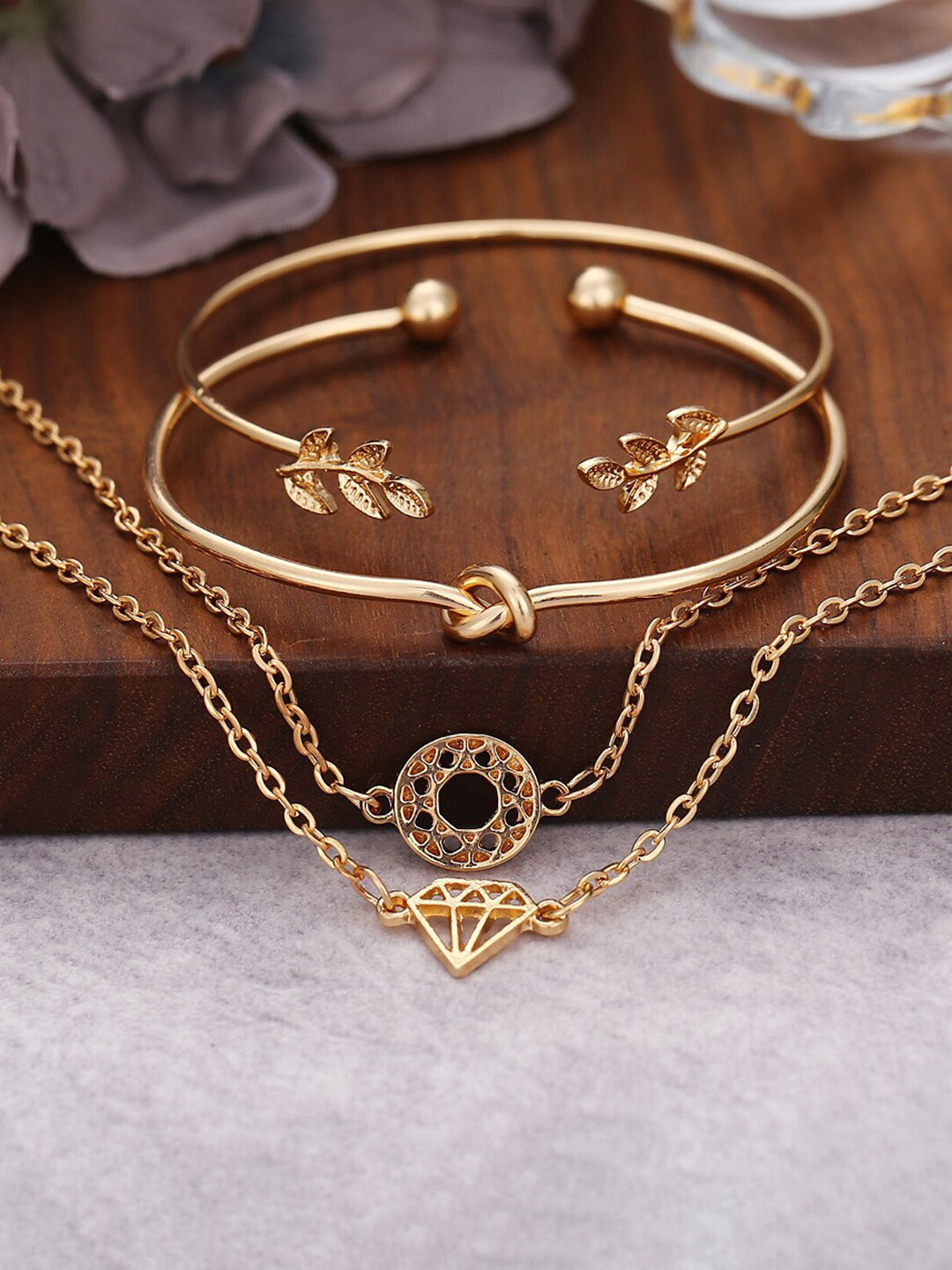 Jewels Galaxy Women Set of 4 Gold-Plated Charm Bracelet