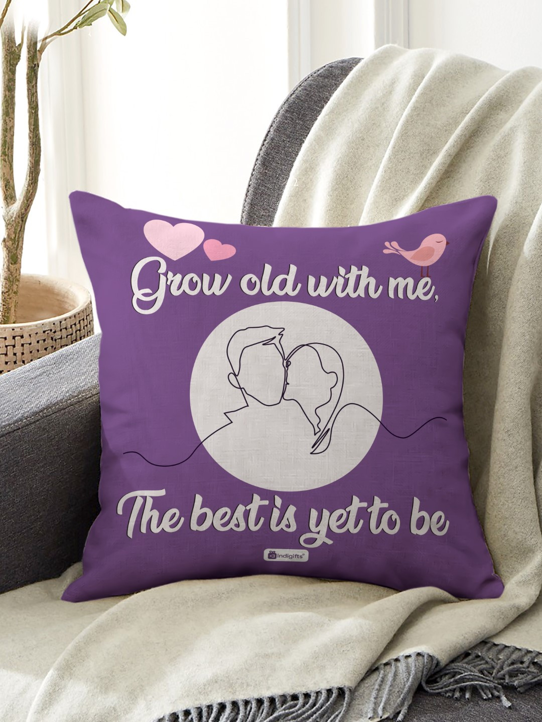 Indigifts Purple & White Typography Printed Square Cushion Cover