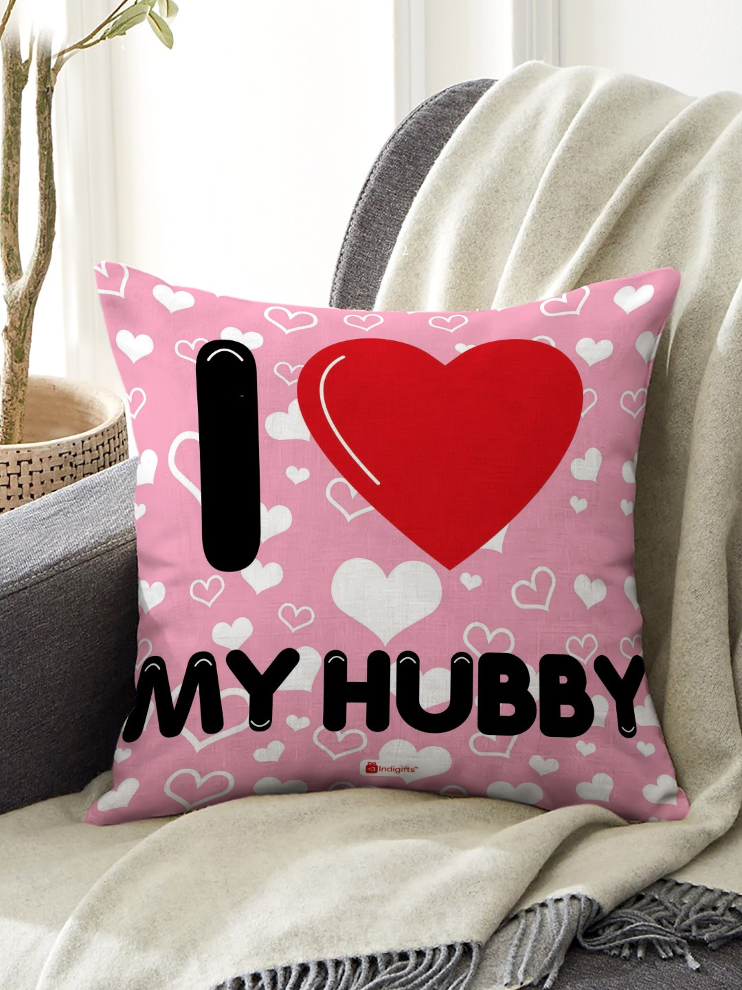 Indigifts Pink & Black Typography Printed Square Cushion Cover