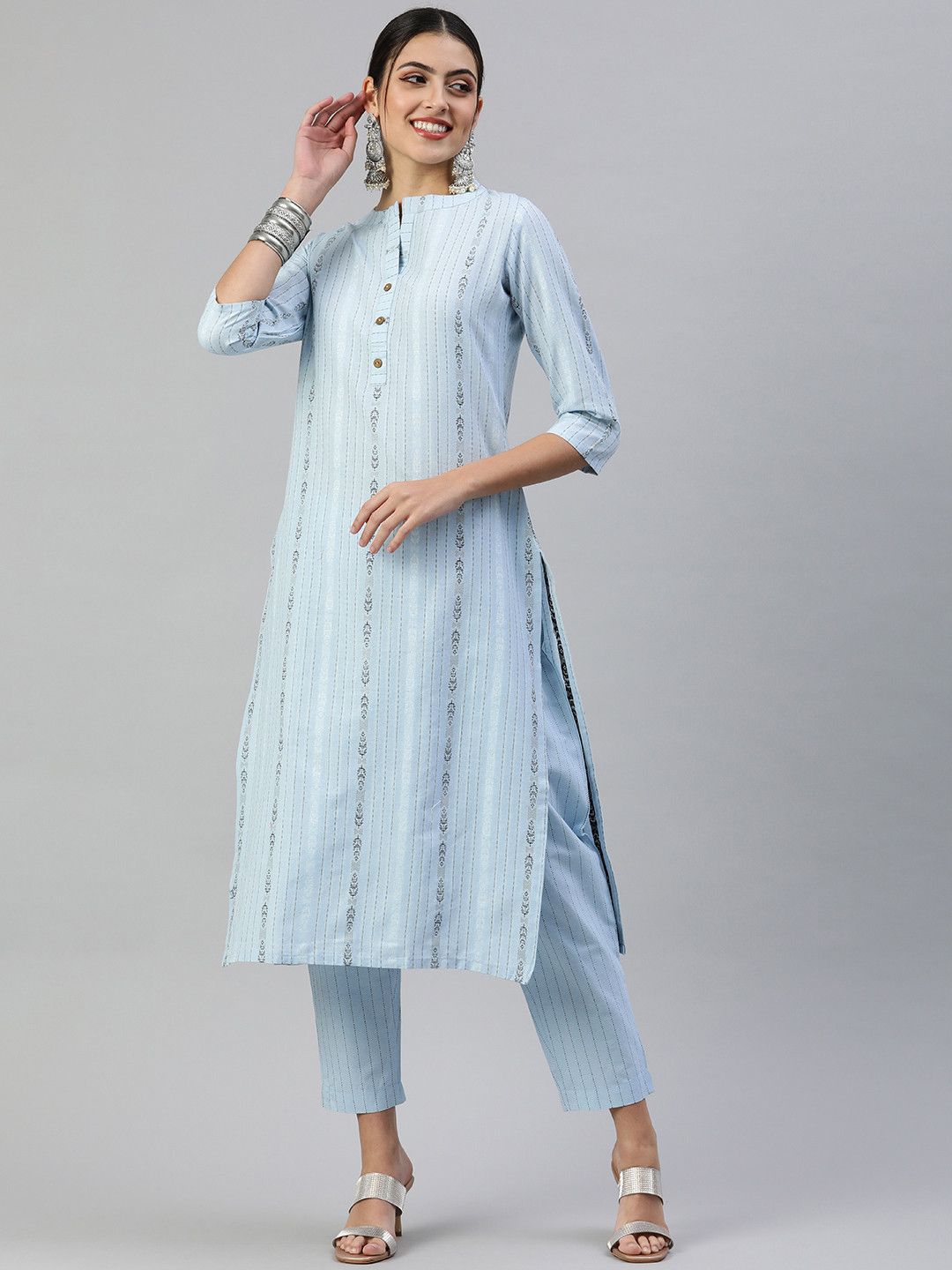 KALINI Women Woven Design Pure Cotton Kurta With Trousers