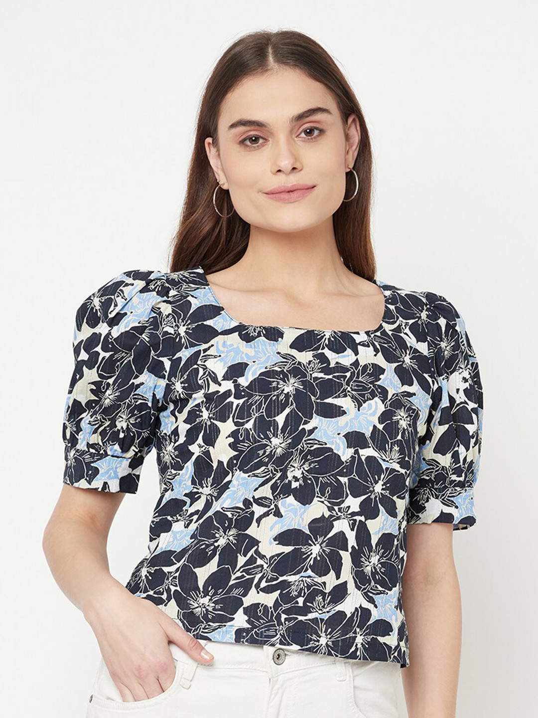 RAASSIO Floral Print Pure Cotton Crop Top