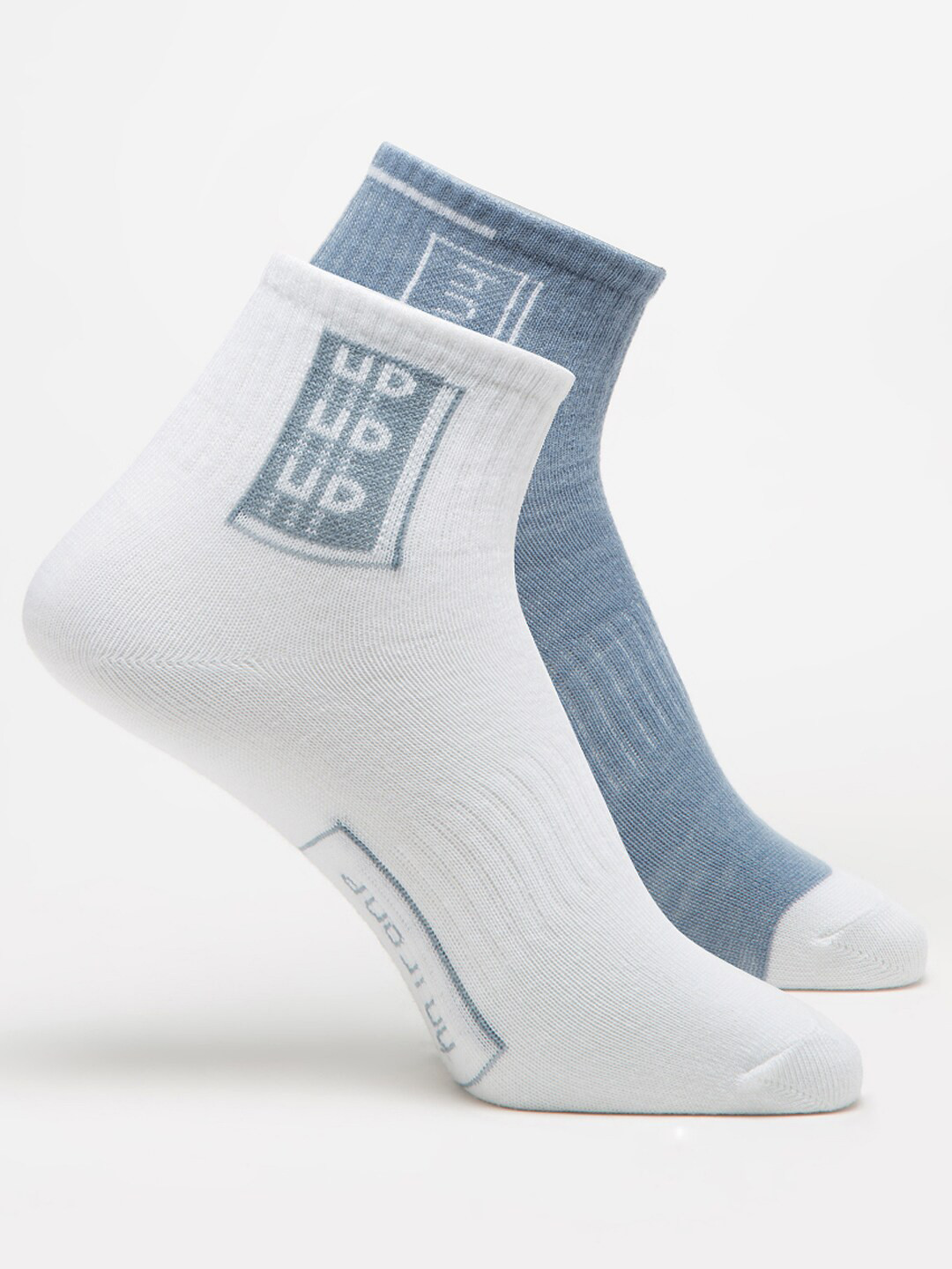 J Style Women White and Blue Pack Of 2 Ankle Length Socks