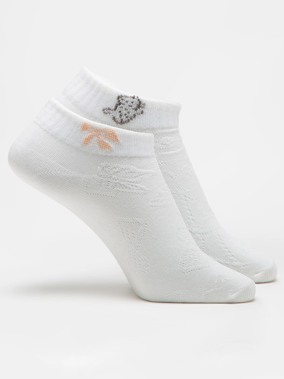 J Style  Women Pack Of 2 Self-Designed Ankle-Length Socks