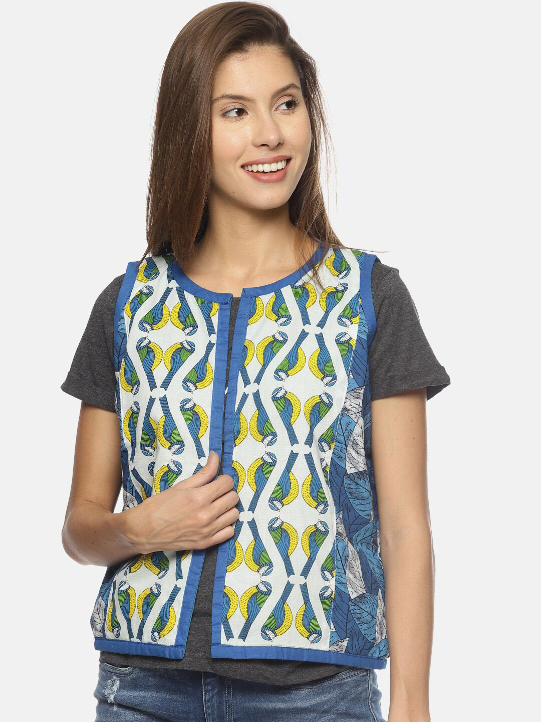 SAHORA Blue Floral Print Indigo Top